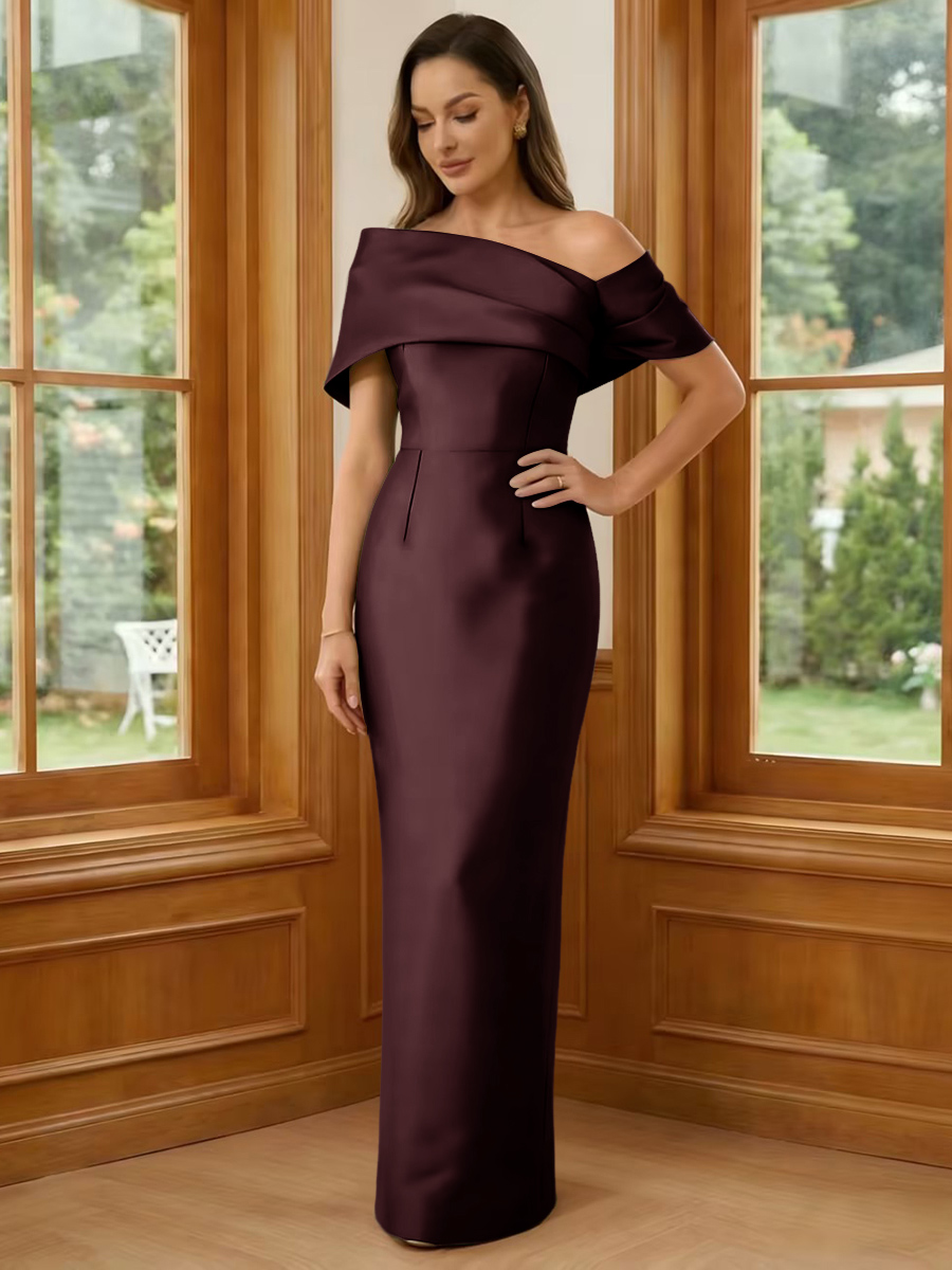 One Shoulder Satin Sheath Short Sleeves Mother of the Bride Dresses