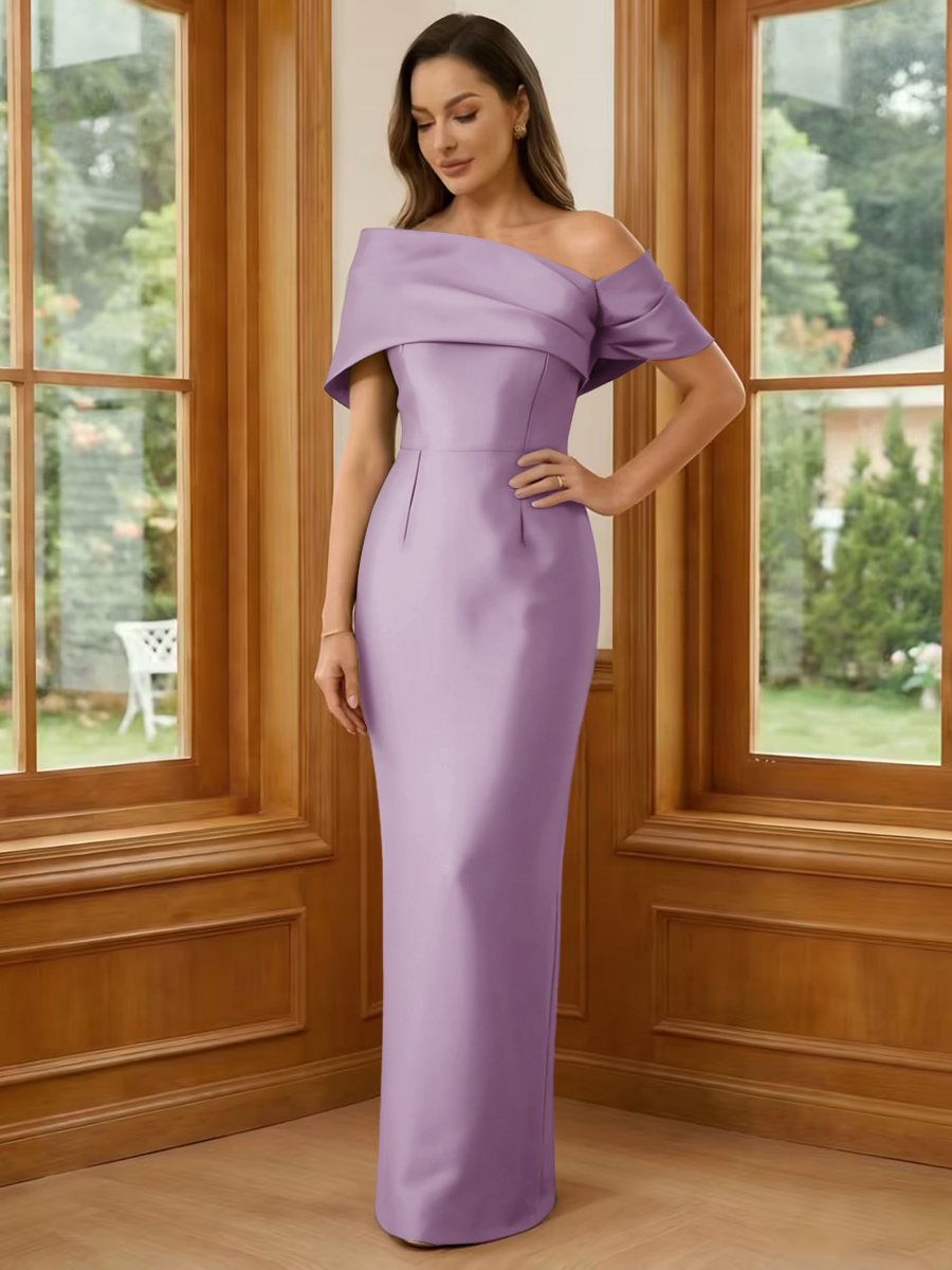 One Shoulder Satin Sheath Short Sleeves Mother of the Bride Dresses