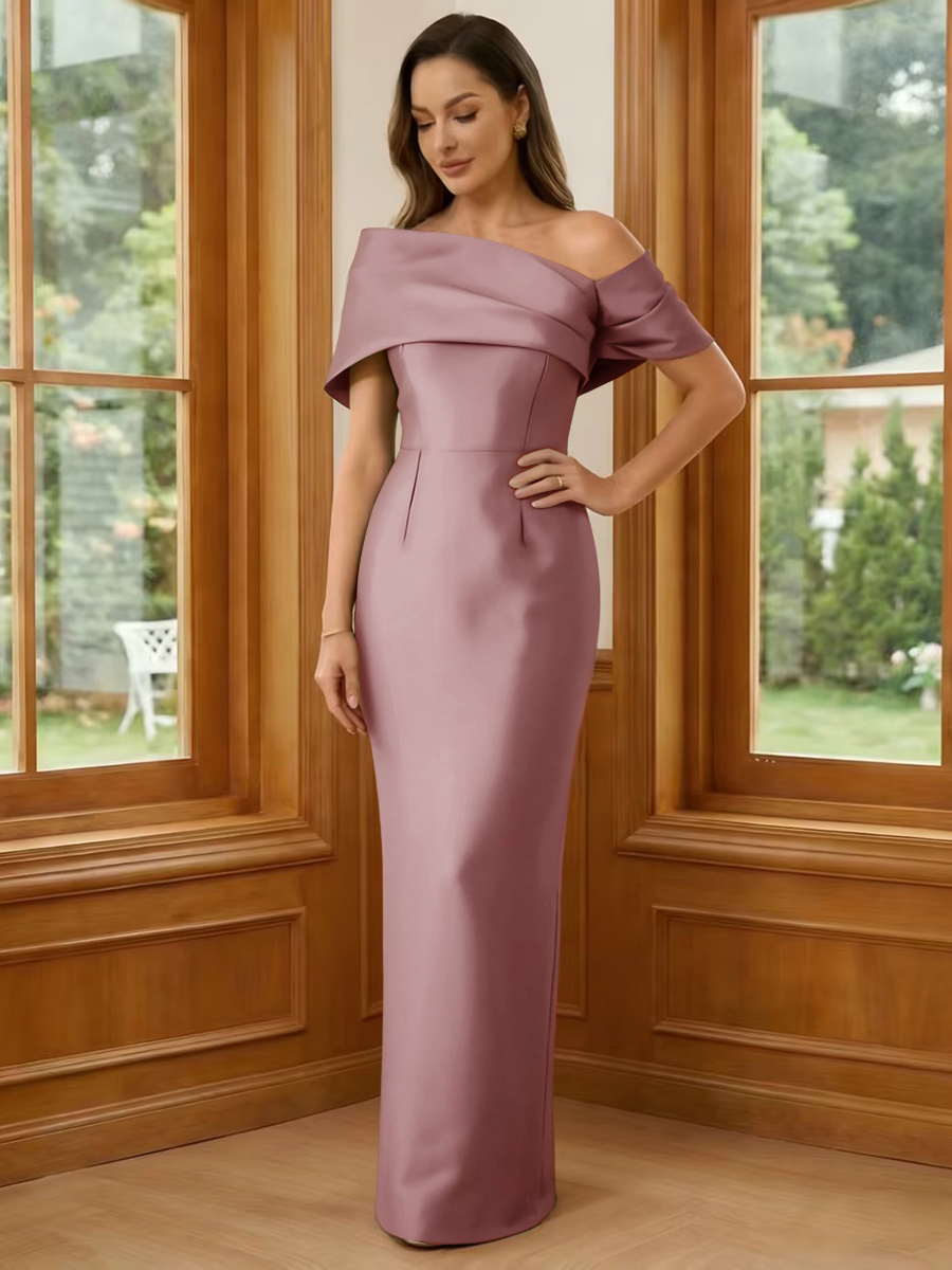 One Shoulder Satin Sheath Short Sleeves Mother of the Bride Dresses