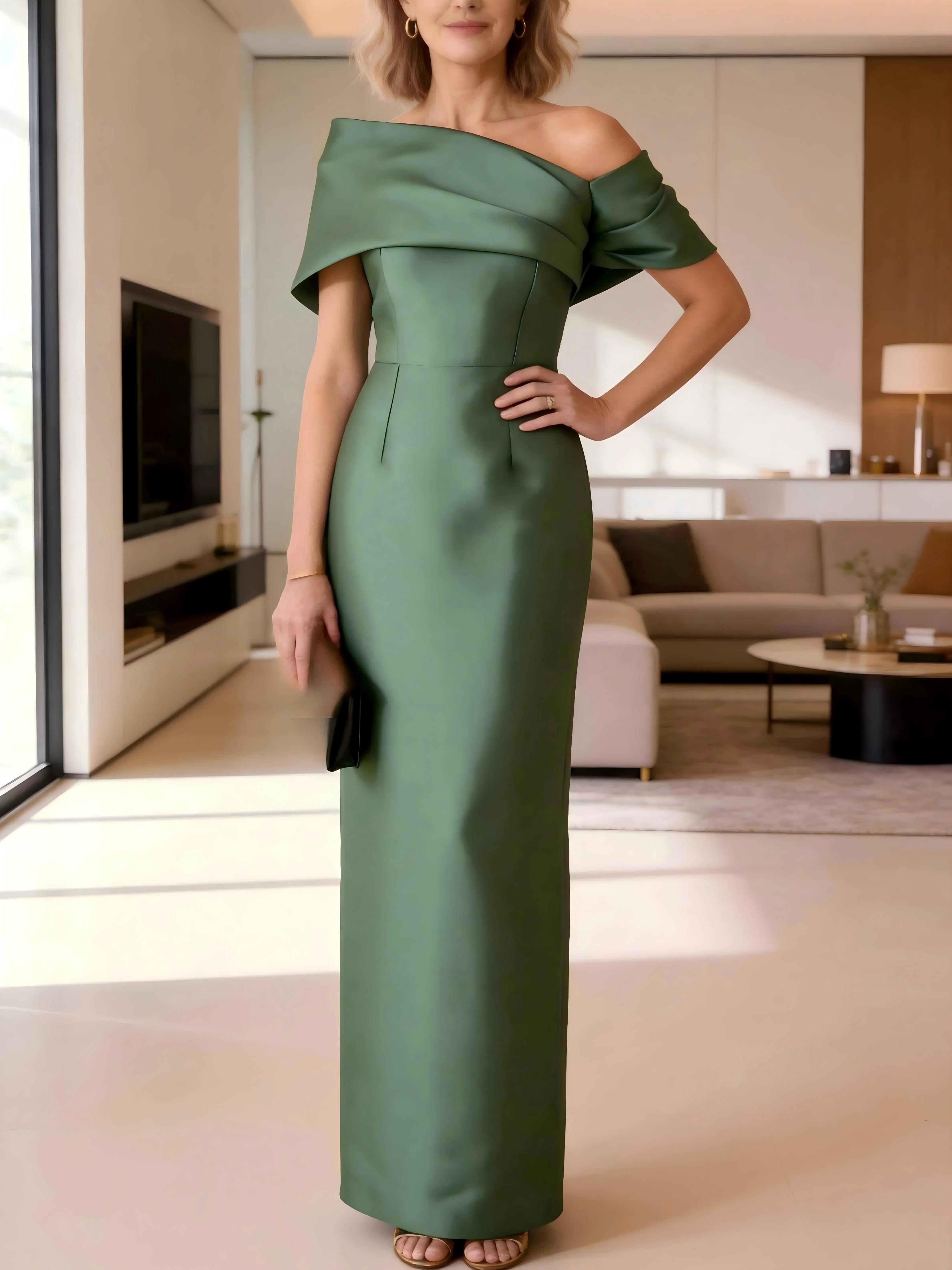 One Shoulder Satin Sheath Short Sleeves Mother of the Bride Dresses