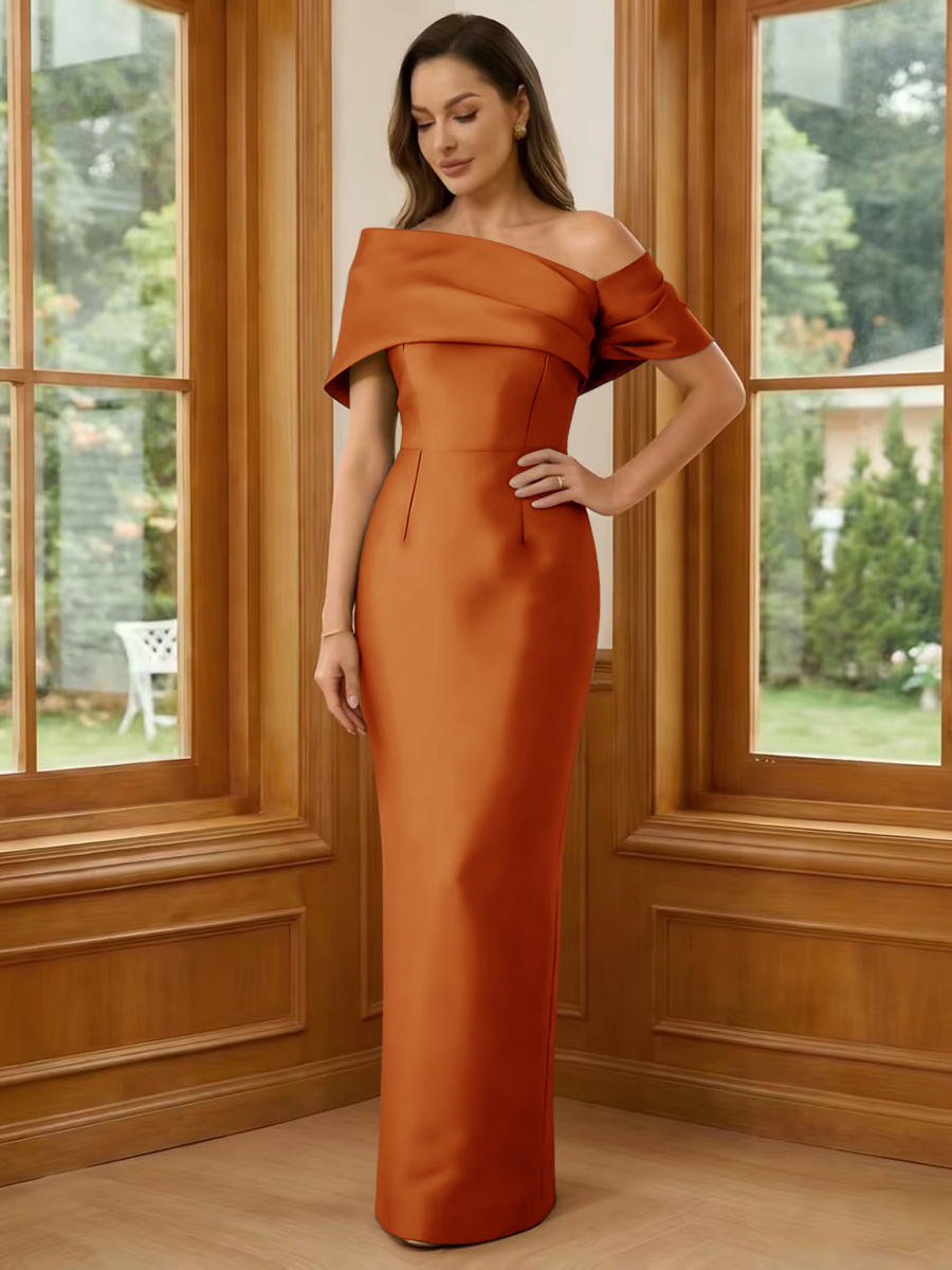 One Shoulder Satin Sheath Short Sleeves Mother of the Bride Dresses