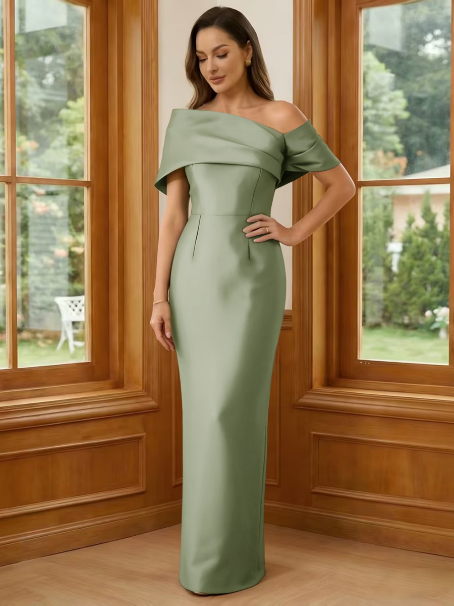 One Shoulder Satin Sheath Short Sleeves Mother of the Bride Dresses