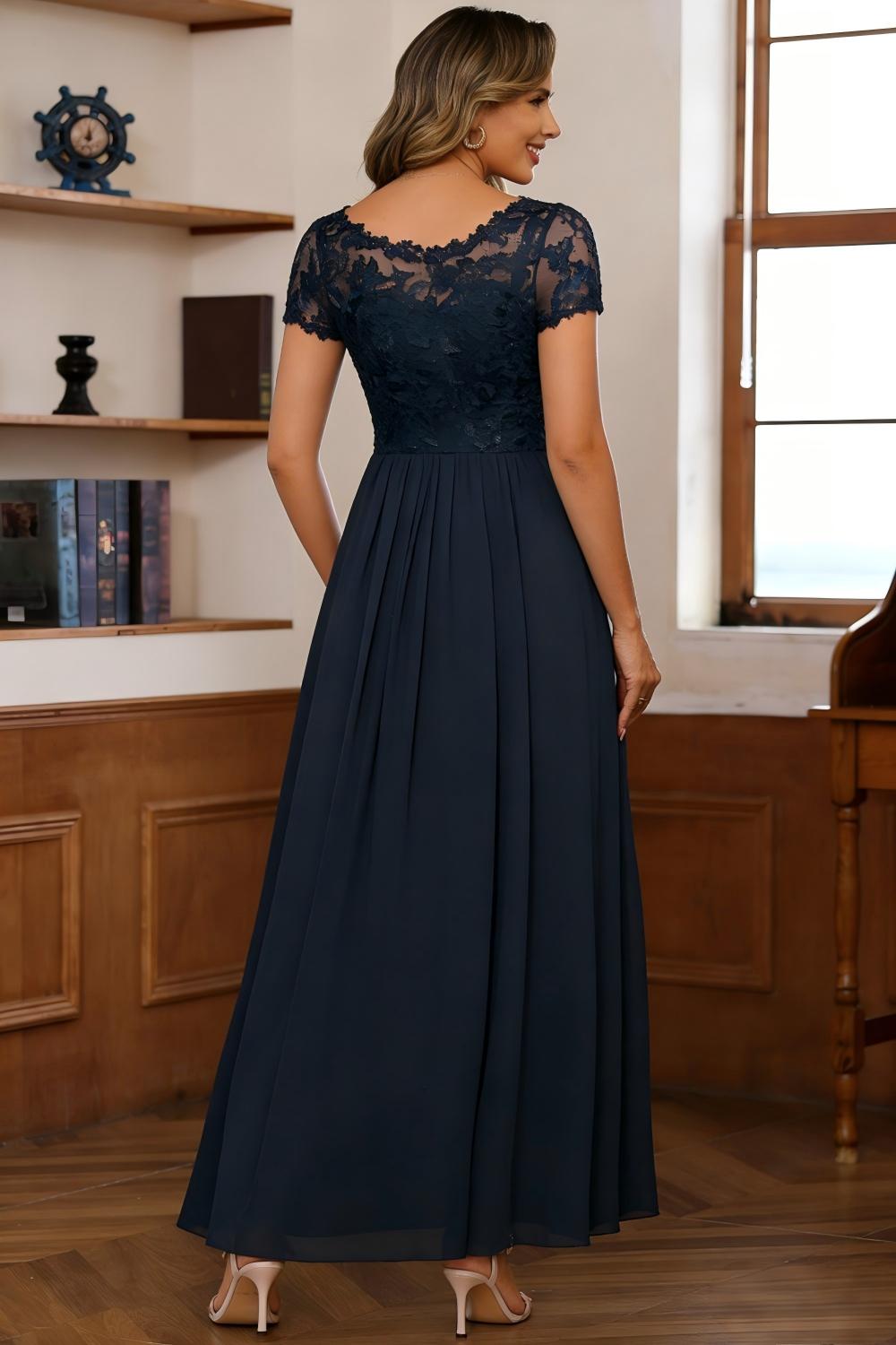 Scoop Neck Chiffon Lace Appliques A Line Mother of the Bride Dresses