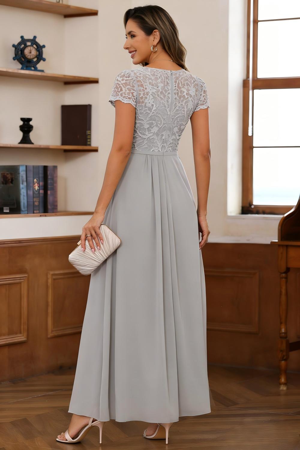V Neck Chiffon Lace Appliques A Line Mother of the Bride Dresses