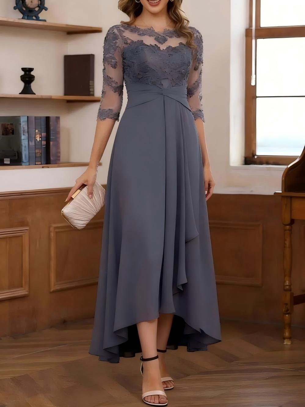 Scoop Neck Chiffon Lace Appliques High Low Mother of the Bride Dresses