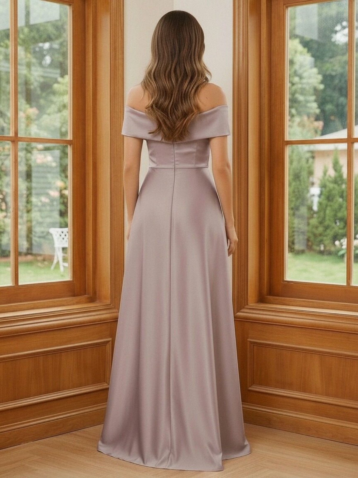 Off the Shoulder Satin Mother of the Bride Dresses with Slit