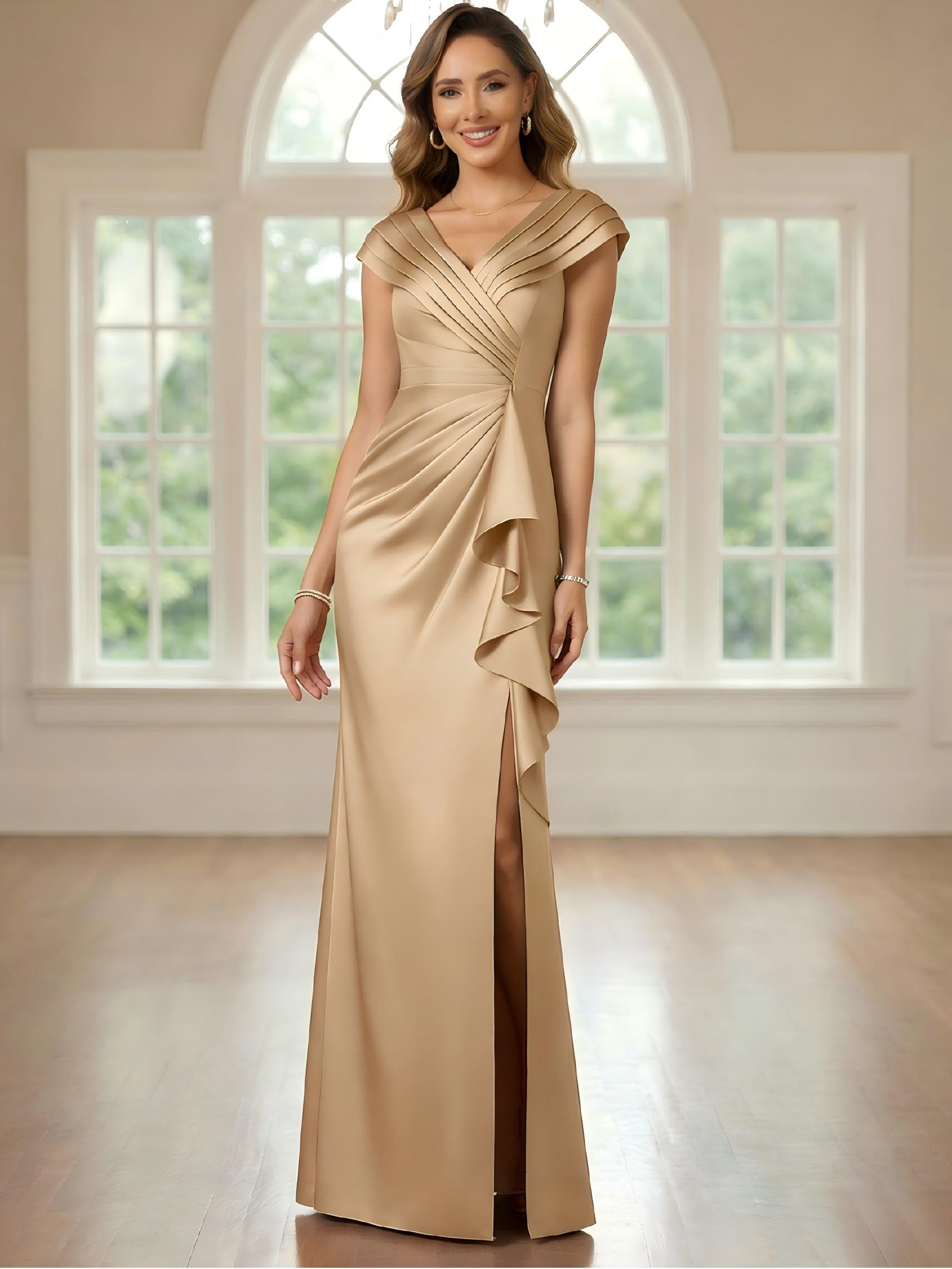 V Neck Chiffon Mermaid Ruffles Mother of the Bride Dresses