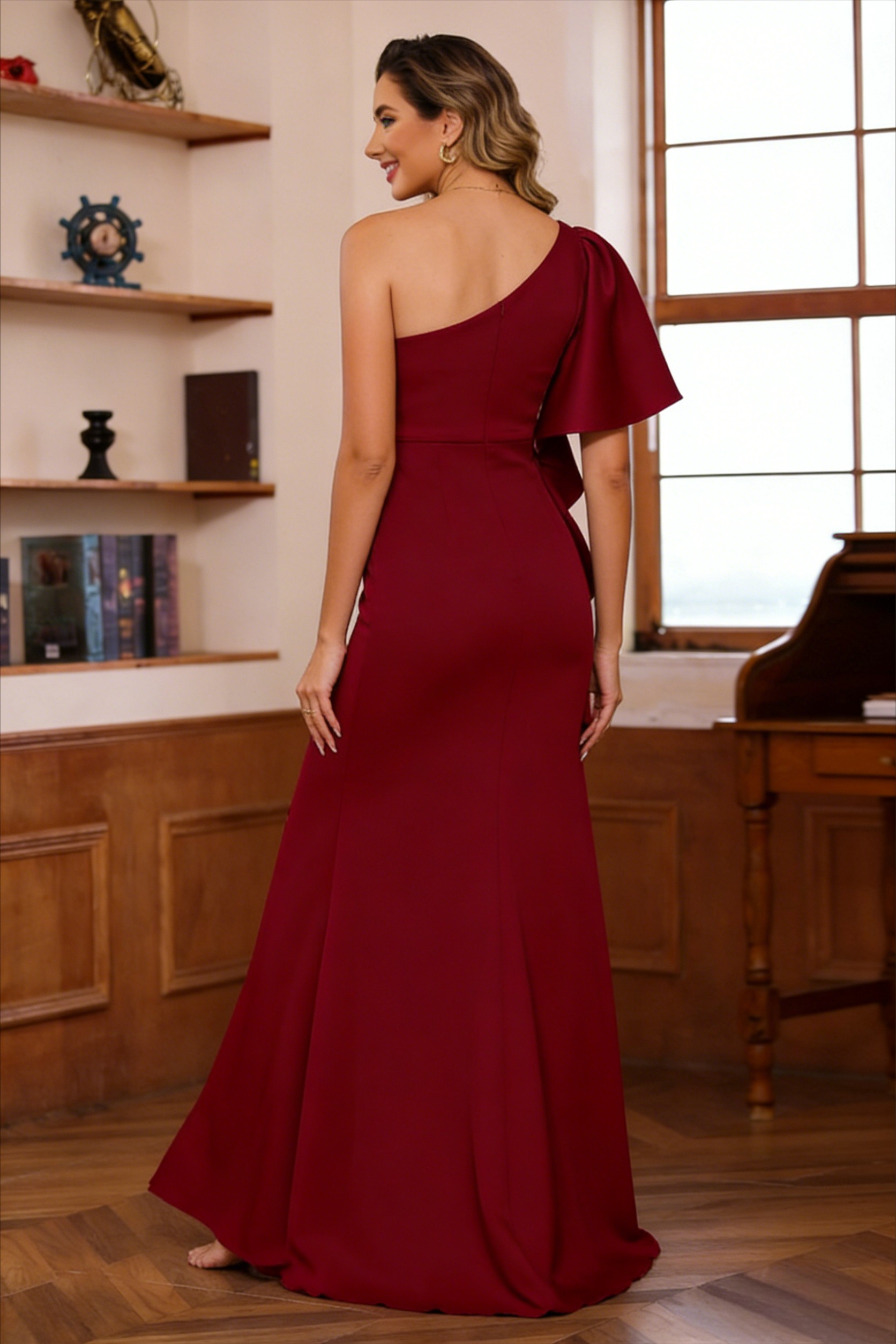 One Shoulder Chiffon High Low Ruffles Mother of the Bride Dresses