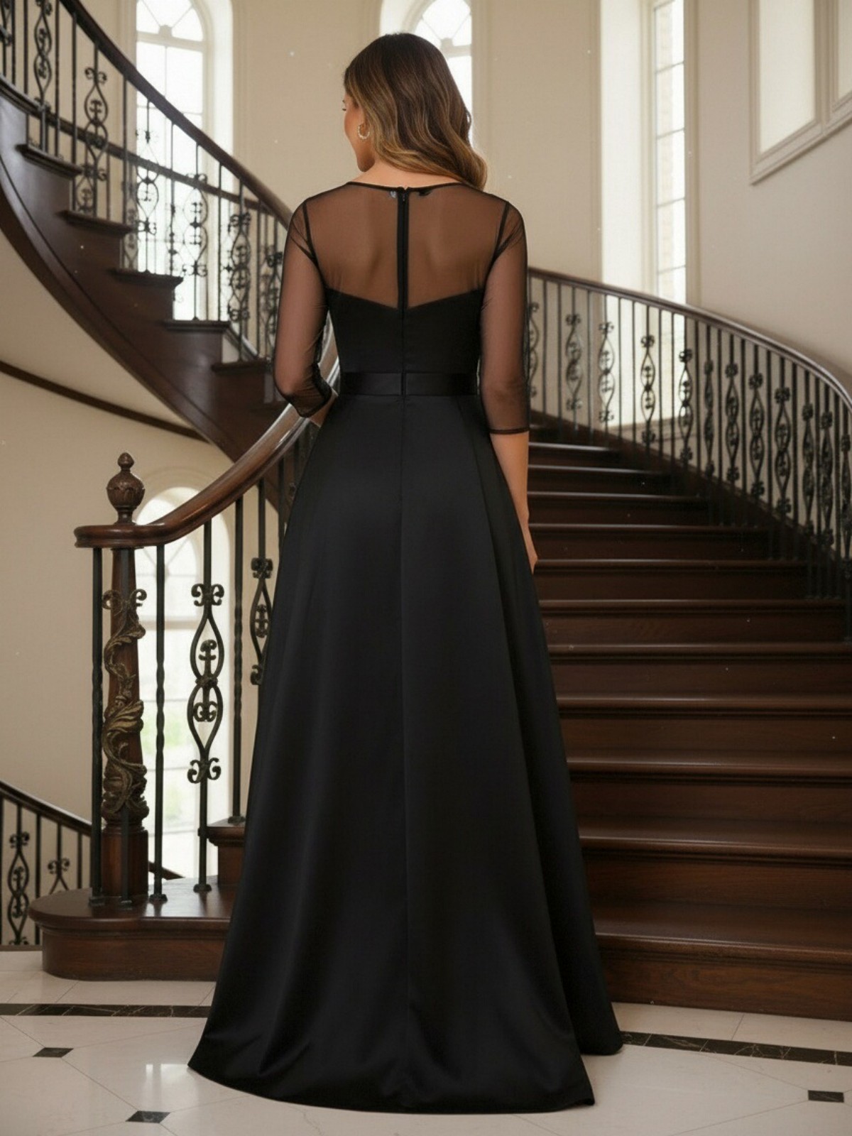 Satin Round Neck 3D Flower A Line Corset Mother of the Bride Dresses