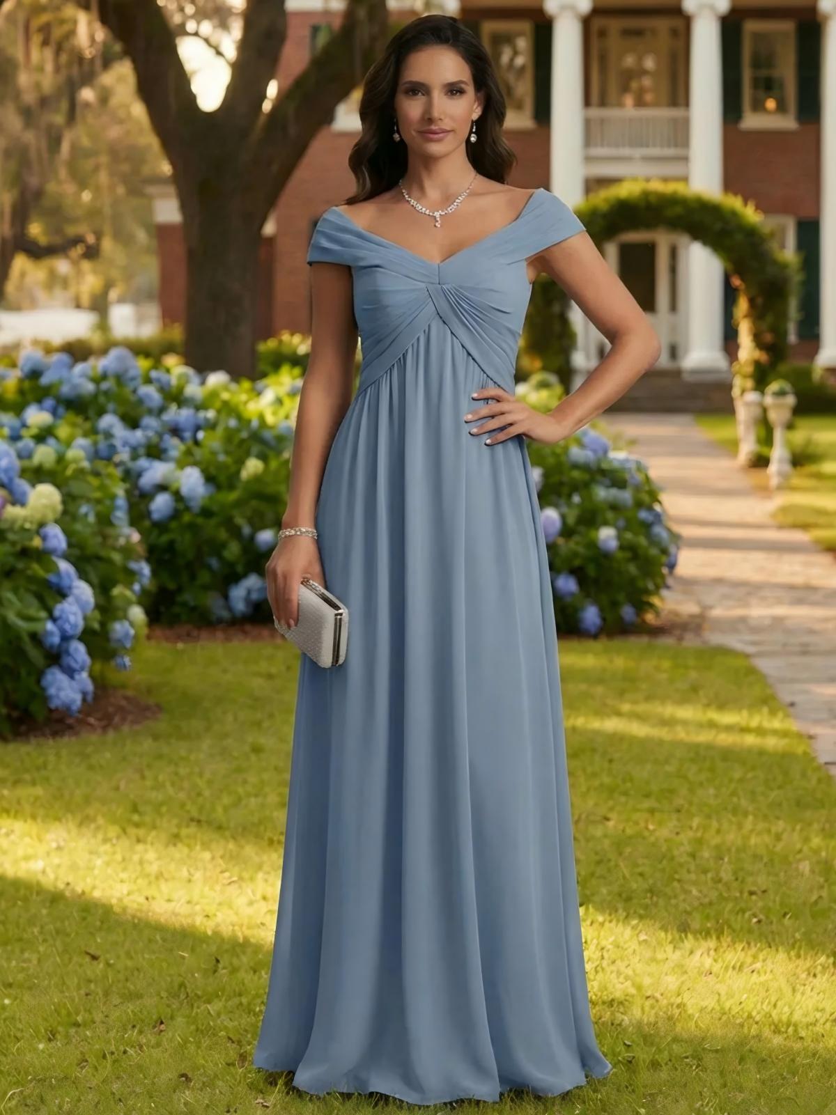 Chiffon Off the Shoulder A Line Ruched Mother of the Bride Dresses