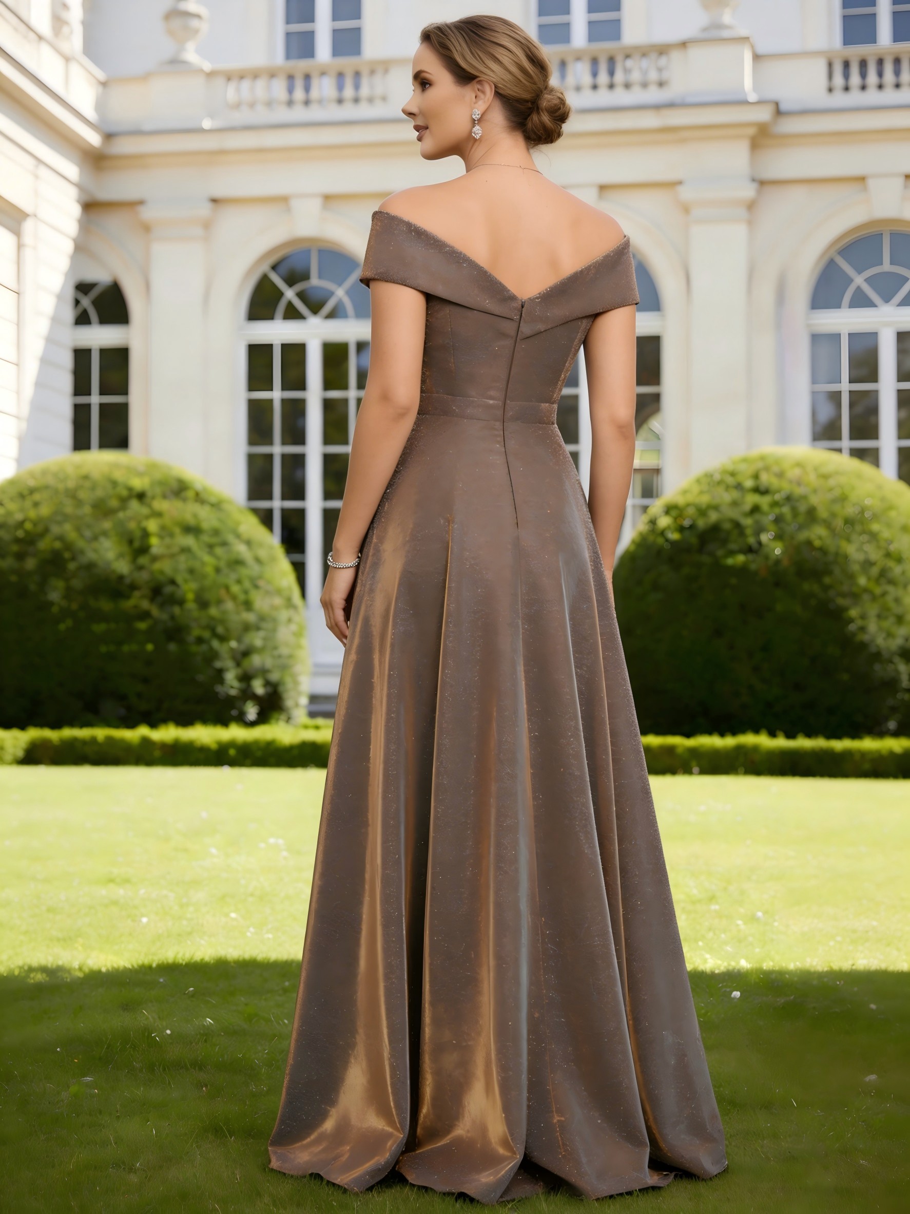 Glitter Satin Off the Shoulder Mother of the Bride Dresses