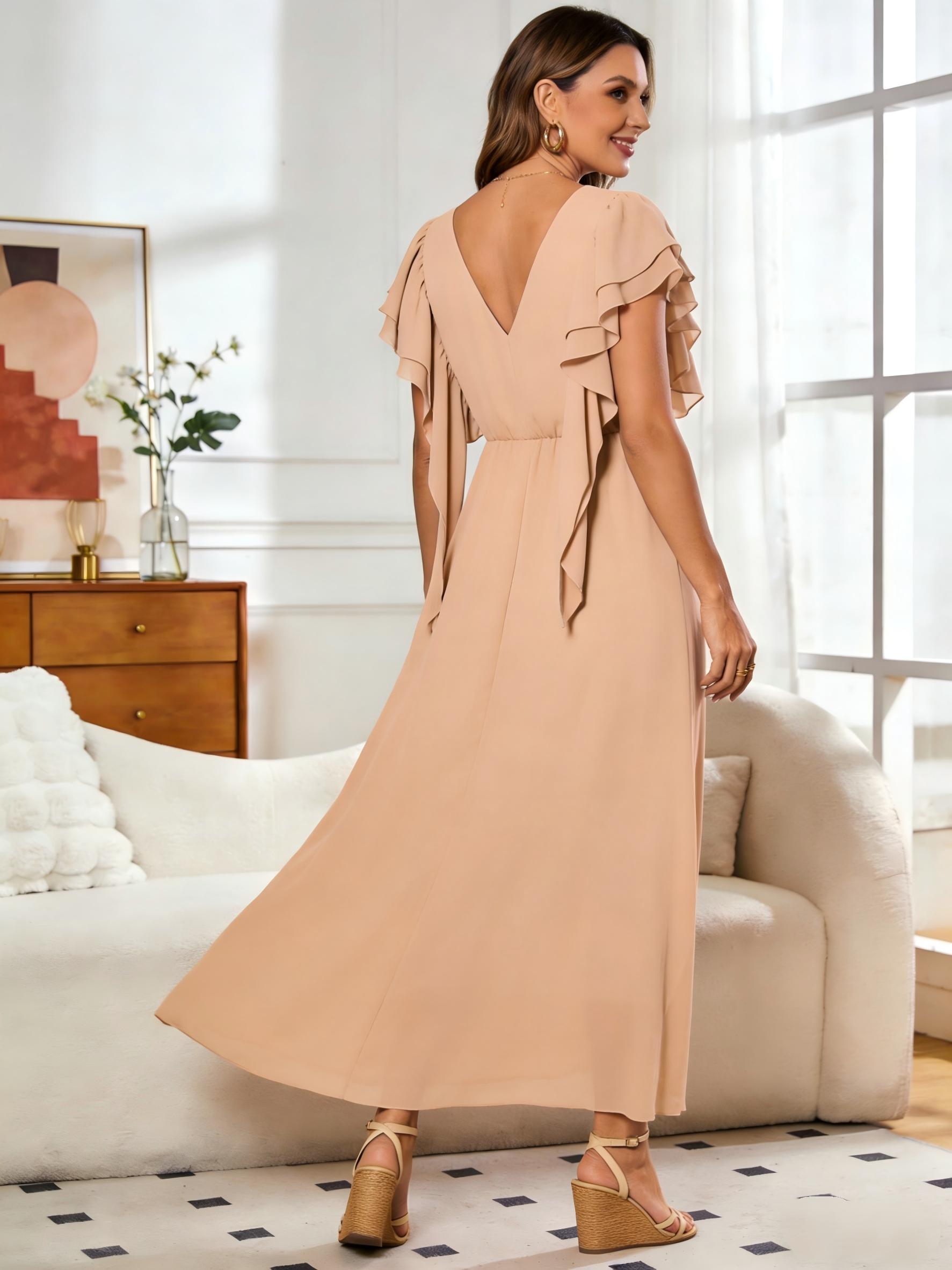 Flutter Sleeves Chiffon V Neck Mother of the Bride Dresses