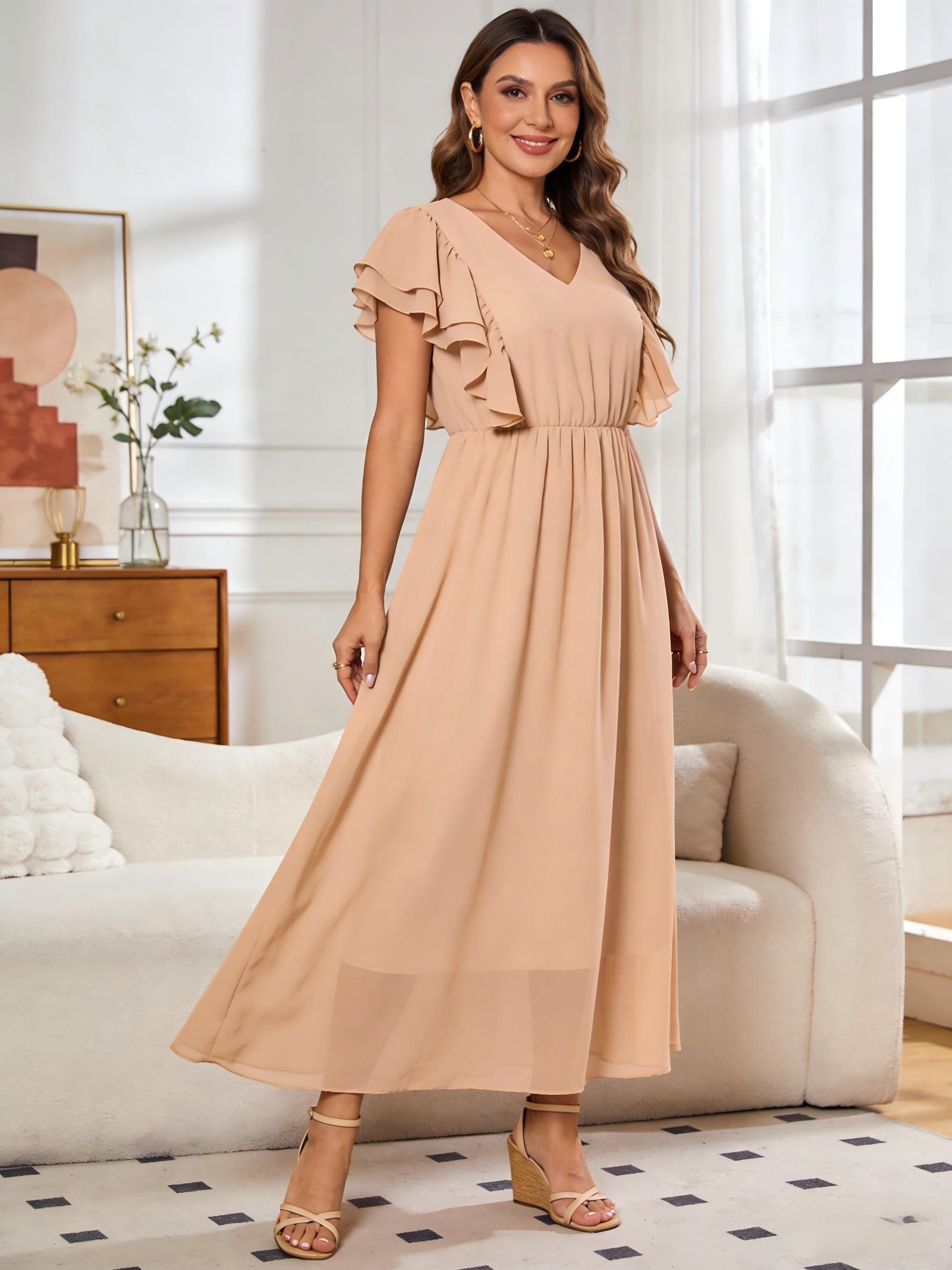 Flutter Sleeves Chiffon V Neck Mother of the Bride Dresses