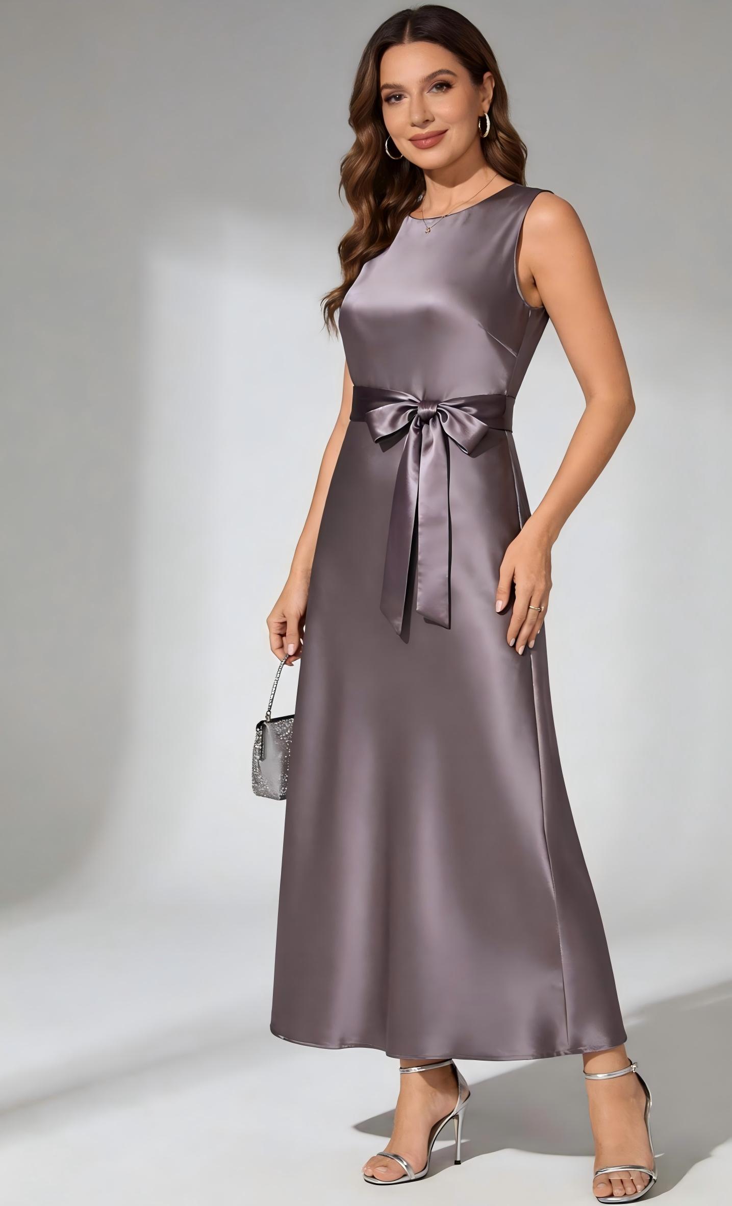 Round Neck Satin Mother of the Bride Dresses with Bows
