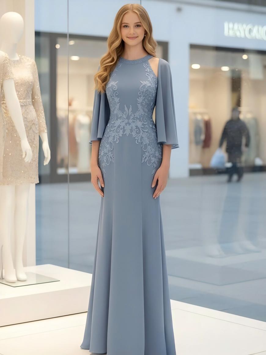 Lace Appliques Chiffon Halter 2 Pieces Mermaid Mother of the Bride Dresses