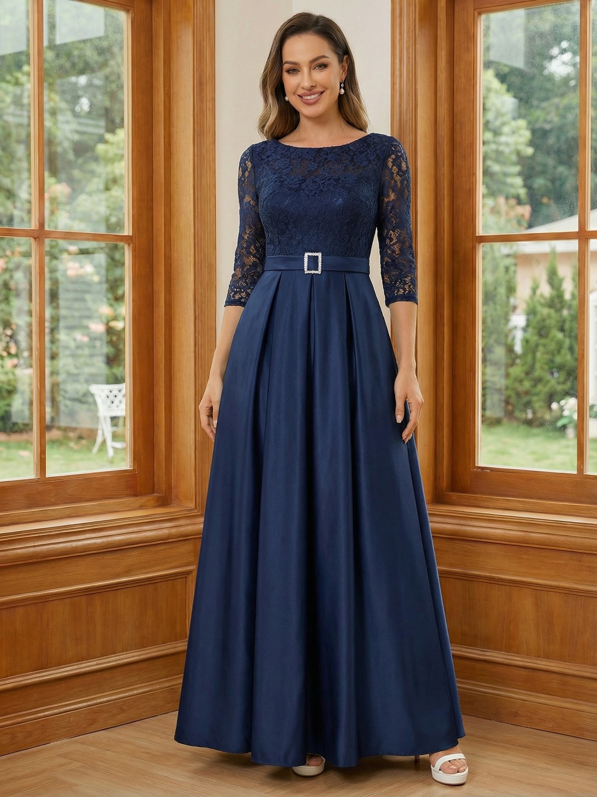 Round Neck Satin Mother of the Bride Dresses