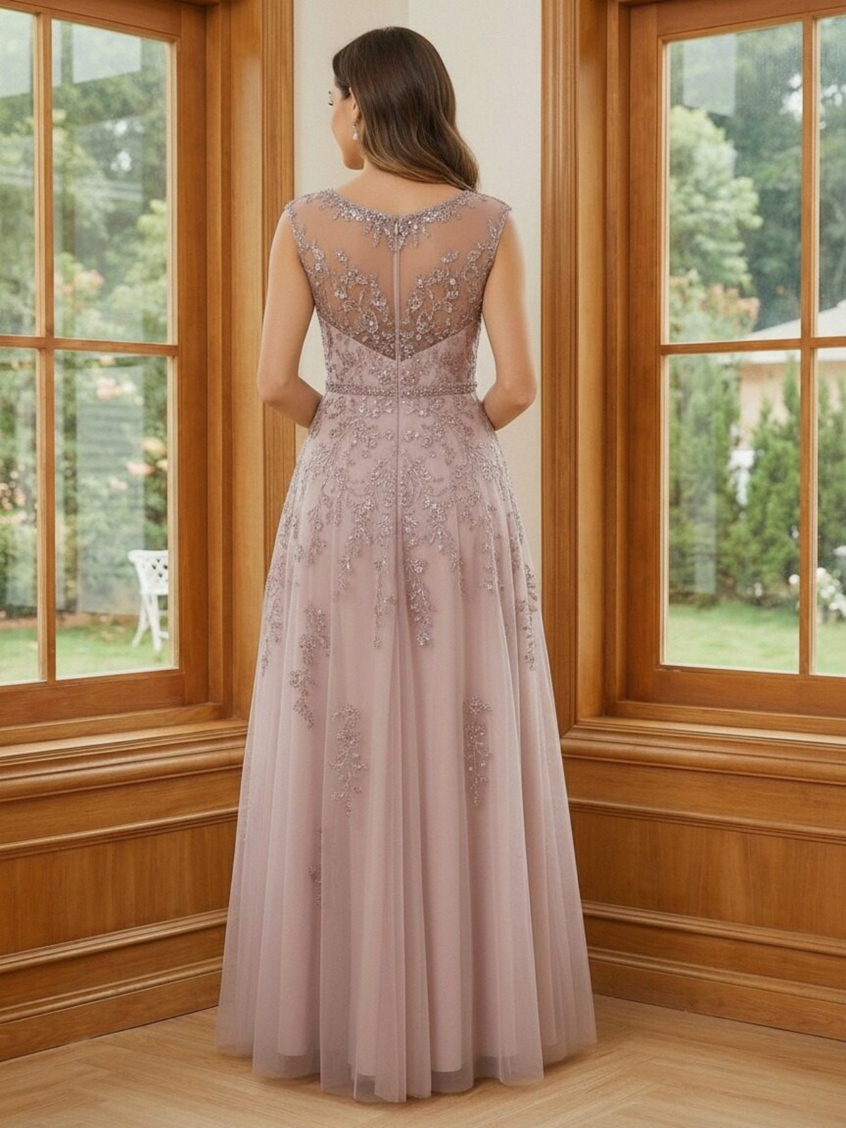 Round Neck Tulle Sequin Mother of the Bride Dresses