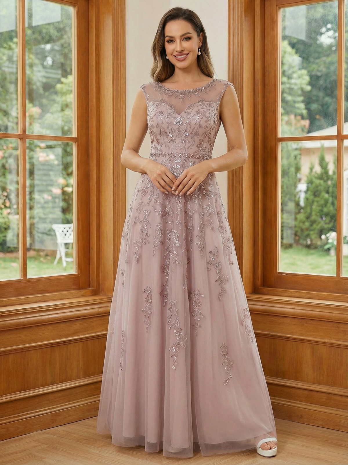 Round Neck Tulle Sequin Mother of the Bride Dresses