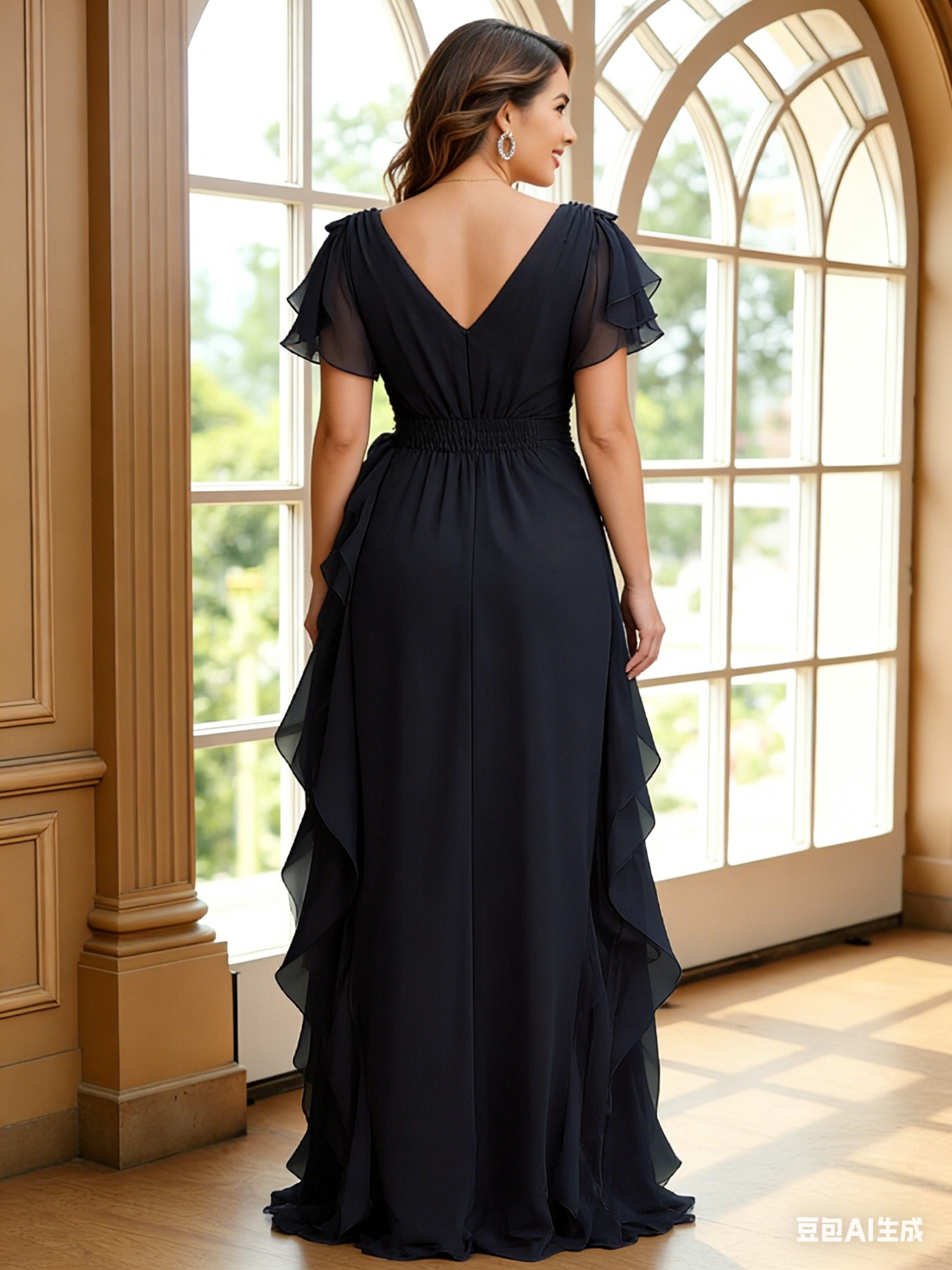 V Neck Chiffon A Line Ruffles Pleated Mother of the Bride Dresses