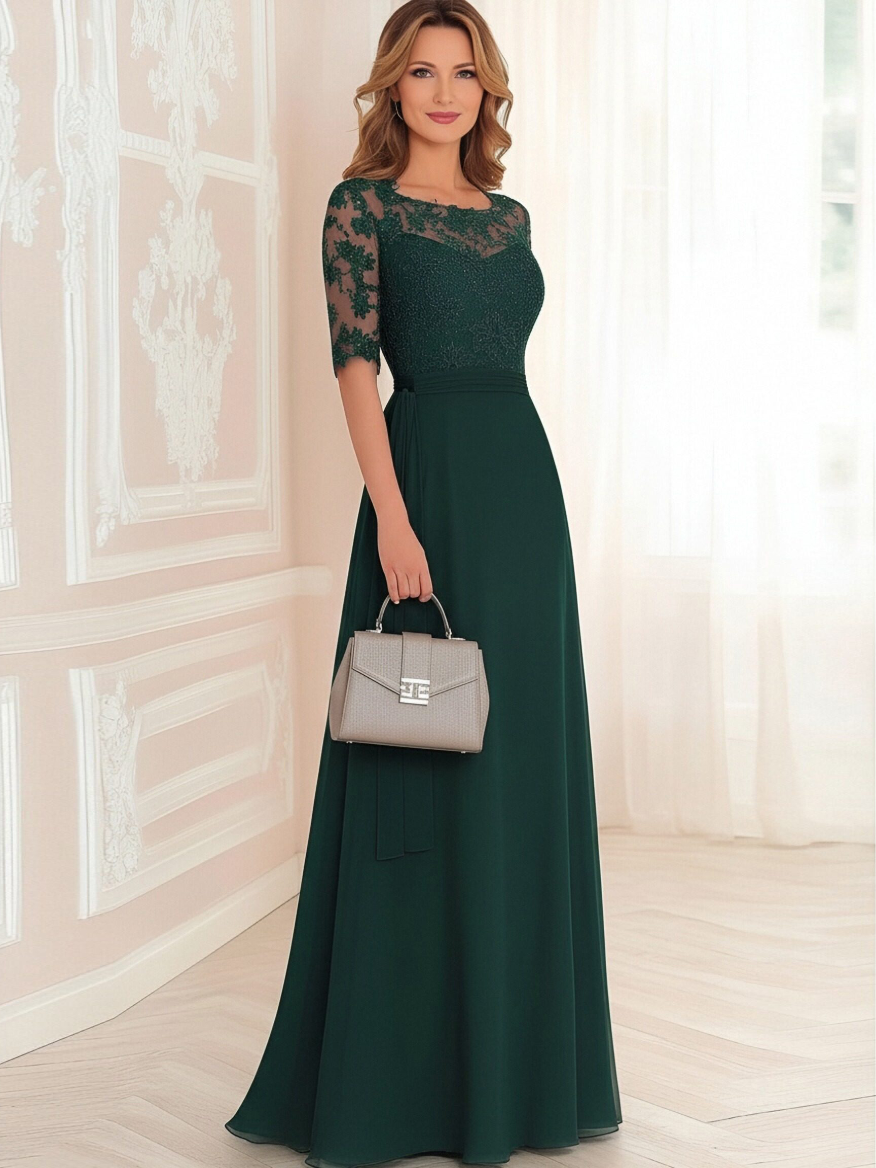 Round Neck Lace Appliques Mother of the Bride Dresses