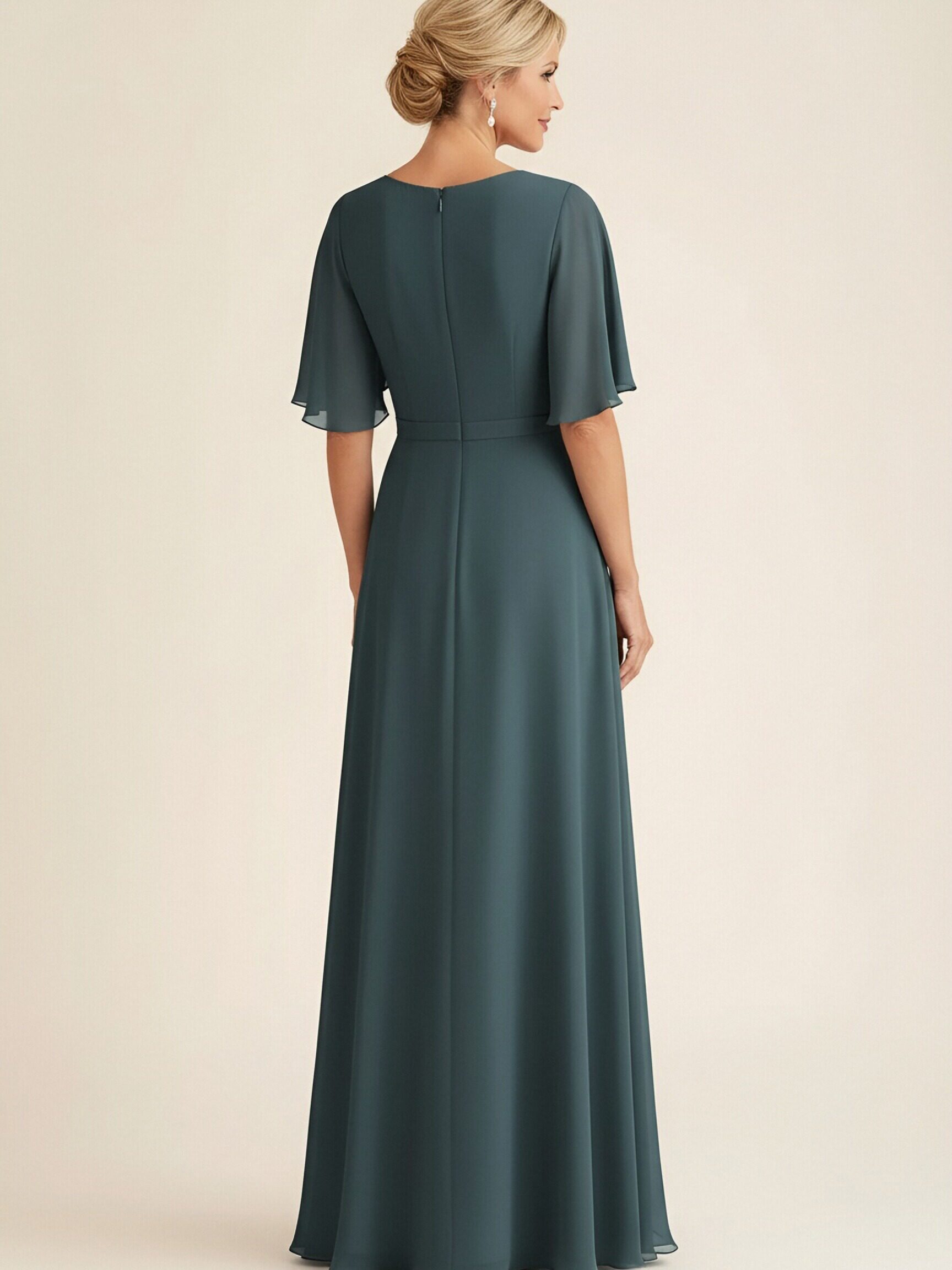 Short Sleeves Chiffon V Neck Mother of the Bride Dresses