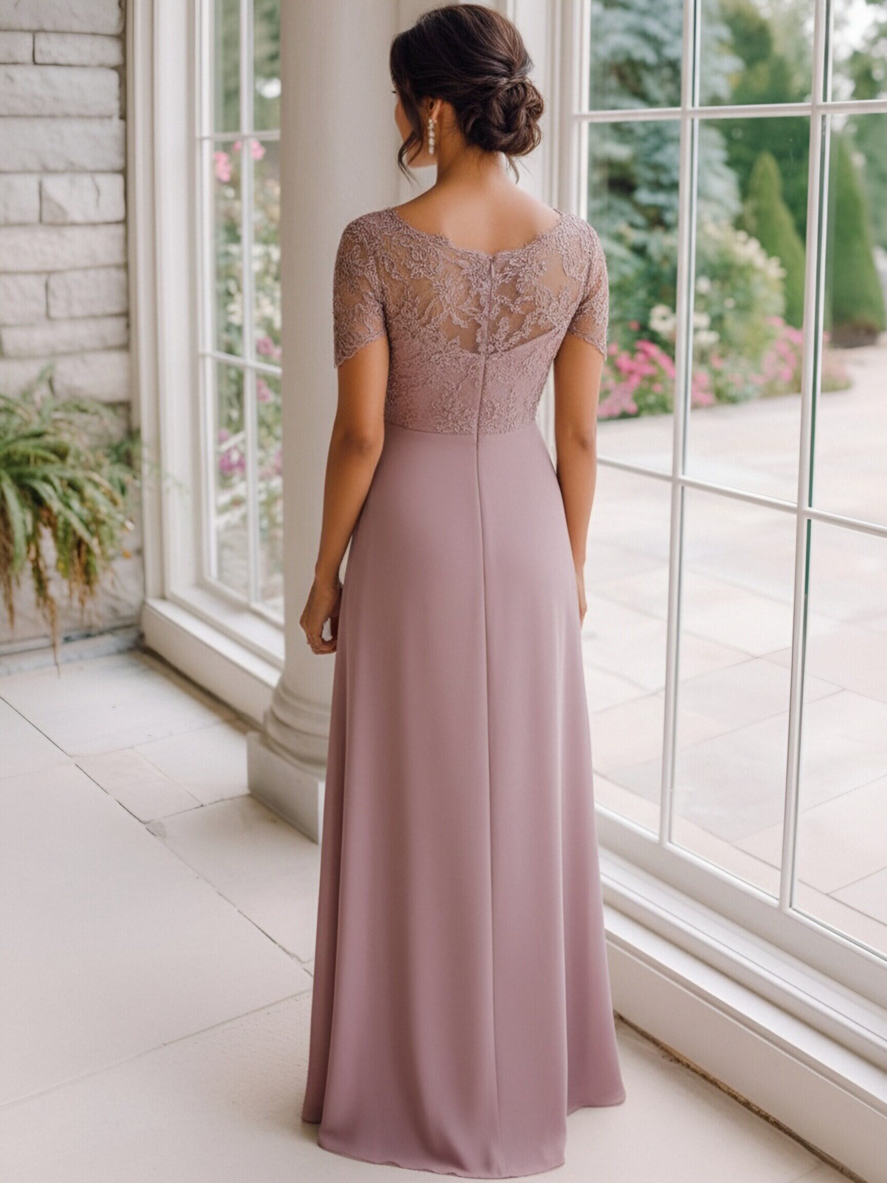 Short Sleeves Chiffon V Neck Mother of the Bride Dresses