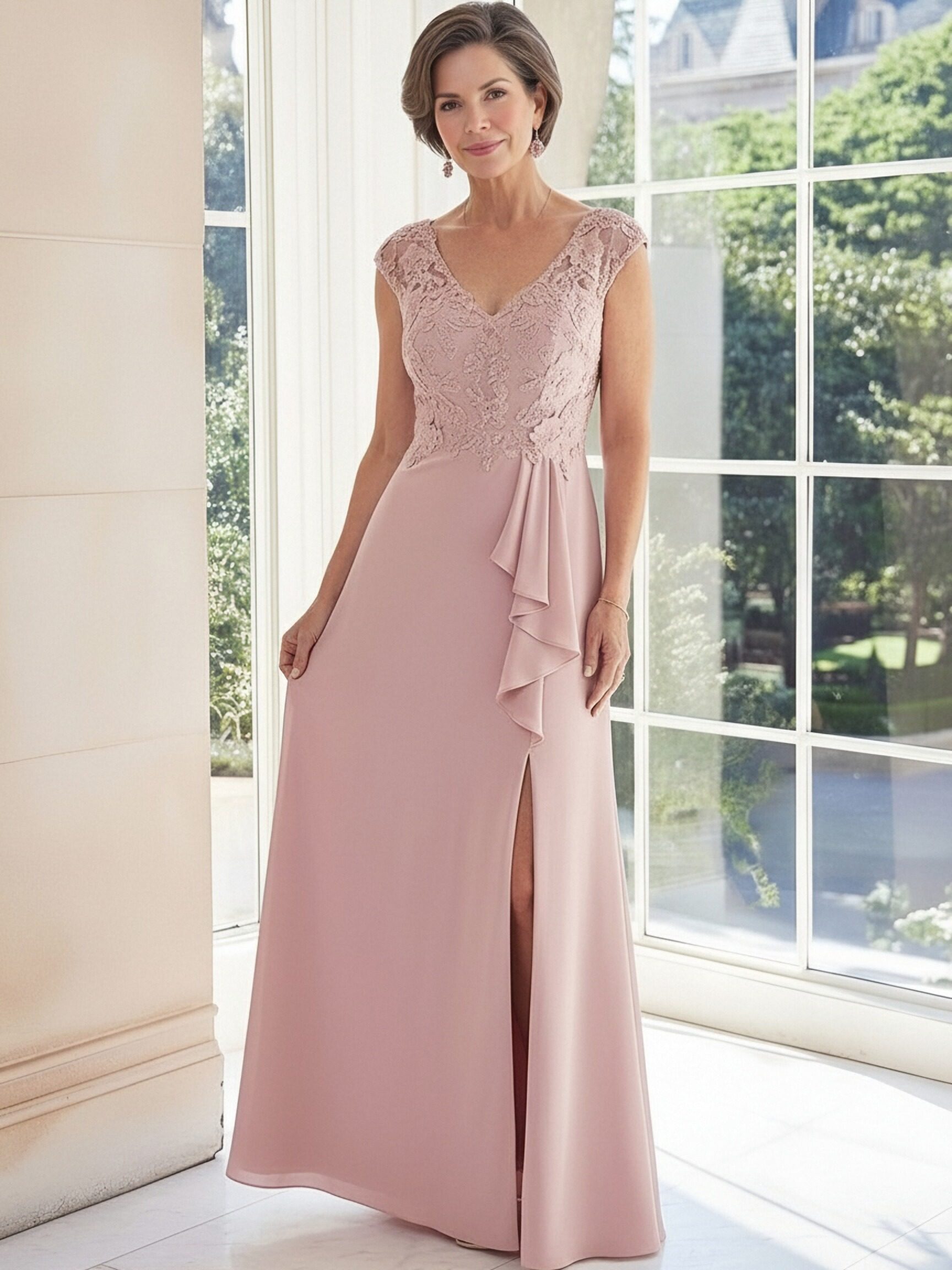 V Neck Chiffon Mother of the Bride Dresses