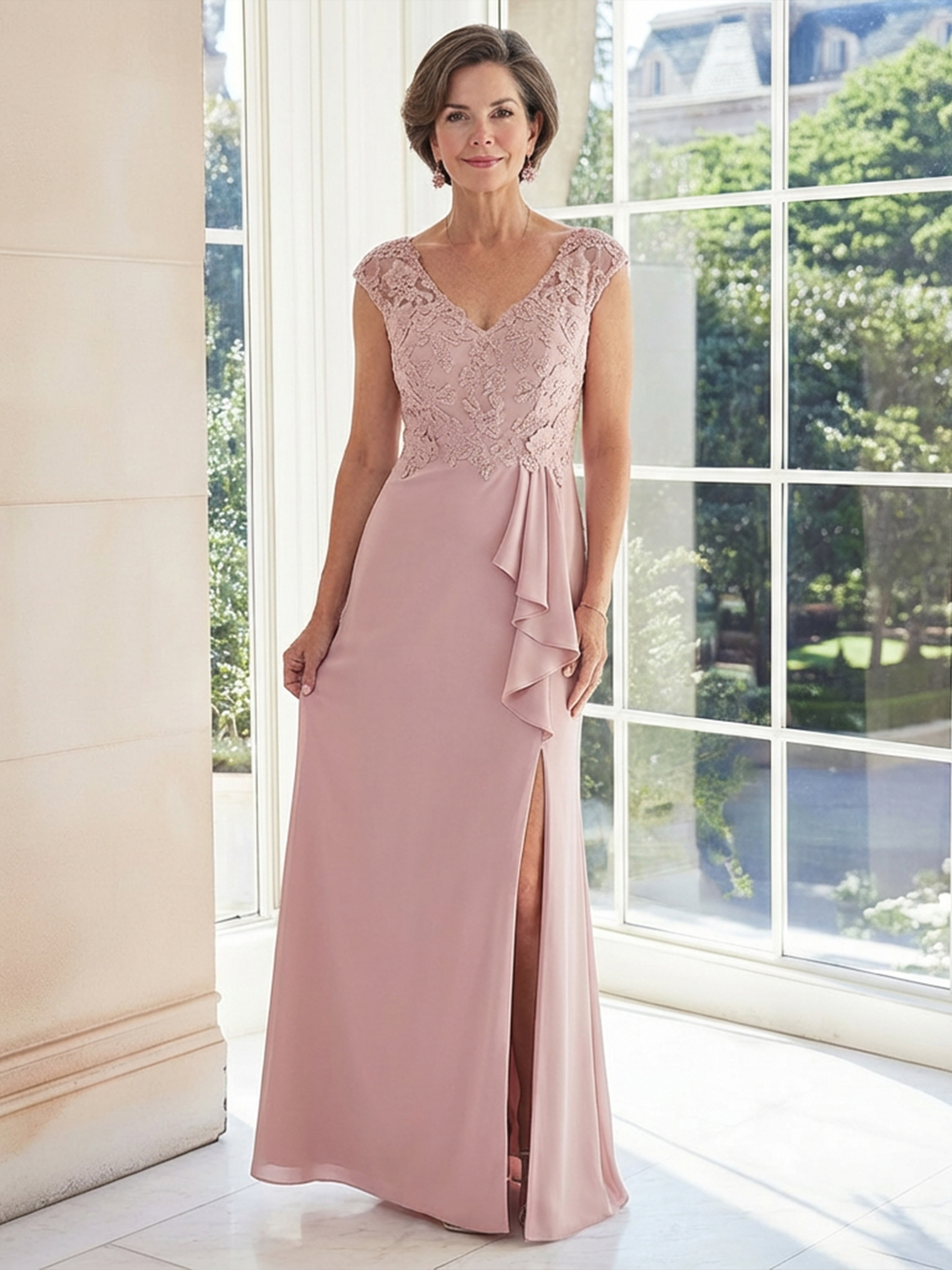 V Neck Chiffon Mother of the Bride Dresses