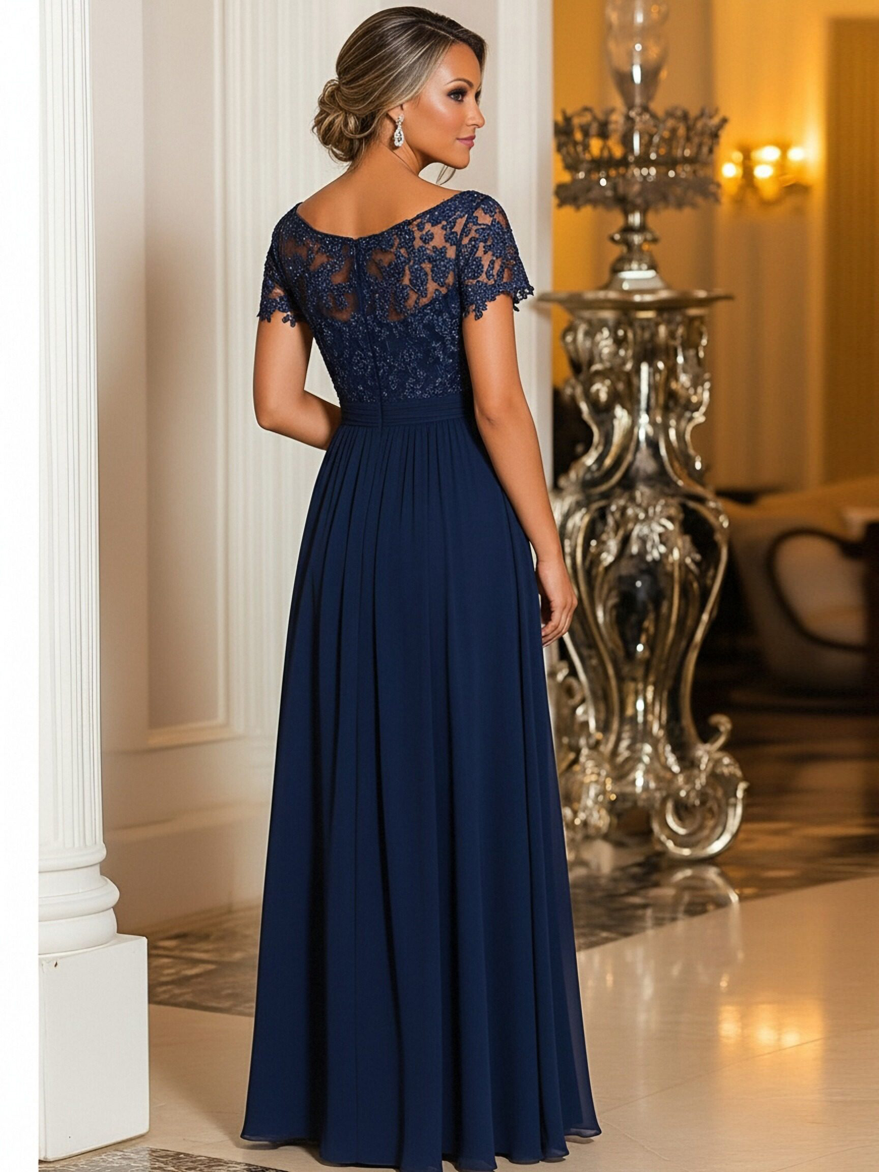 Round Neck Chiffon Mother of the Bride Dresses