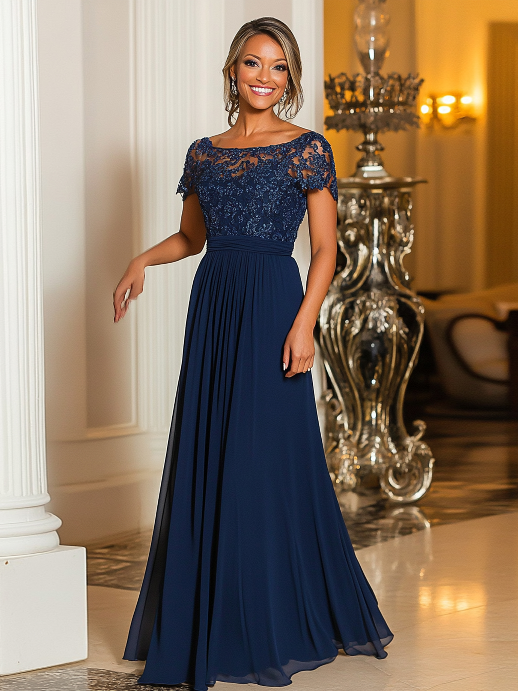 Round Neck Chiffon Mother of the Bride Dresses