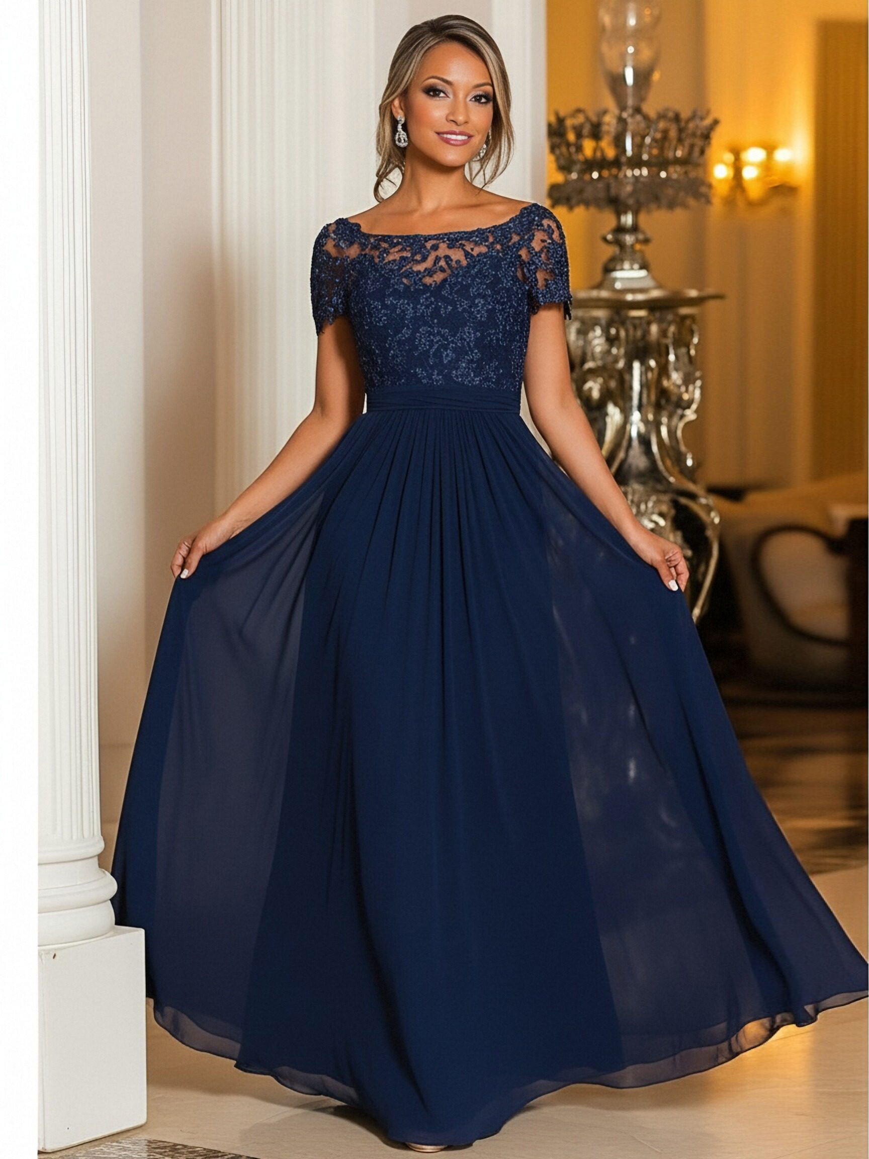 Round Neck Chiffon Mother of the Bride Dresses
