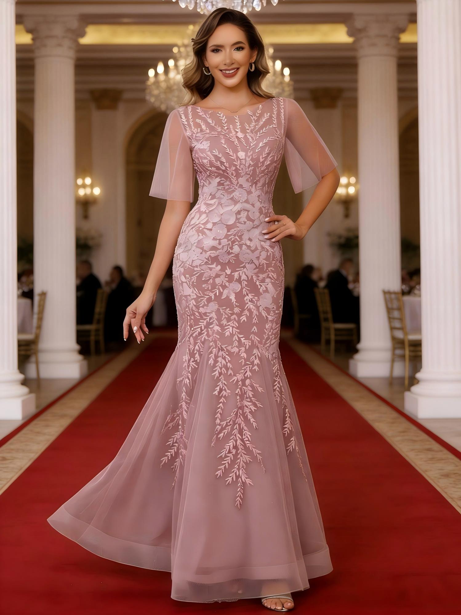 Scoop Neck Lace Appliques Mermaid Mother of the Bride Dresses