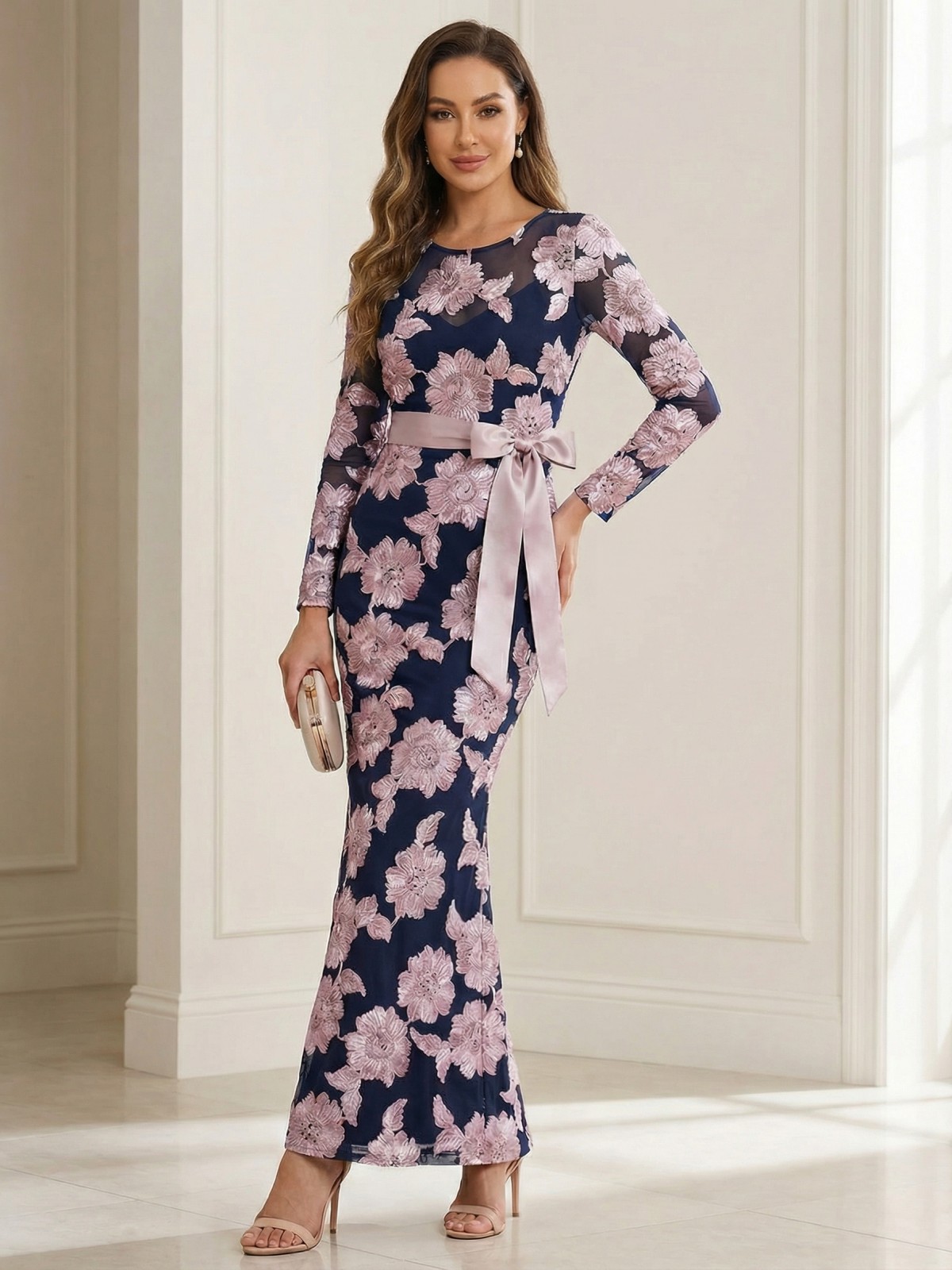 Round Neck Long Sleeves Mother of the Bride Dresses