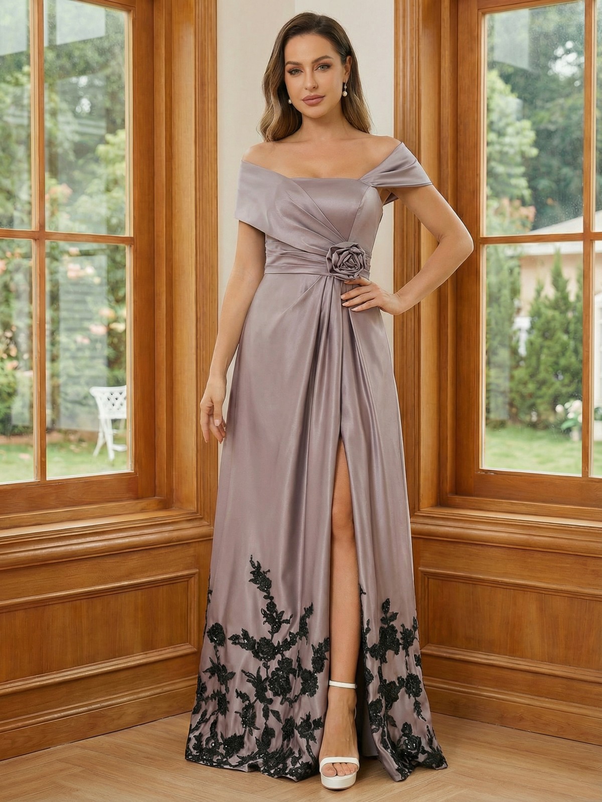 Off the Shoulder A Line Satin Mother of the Bride Dresses