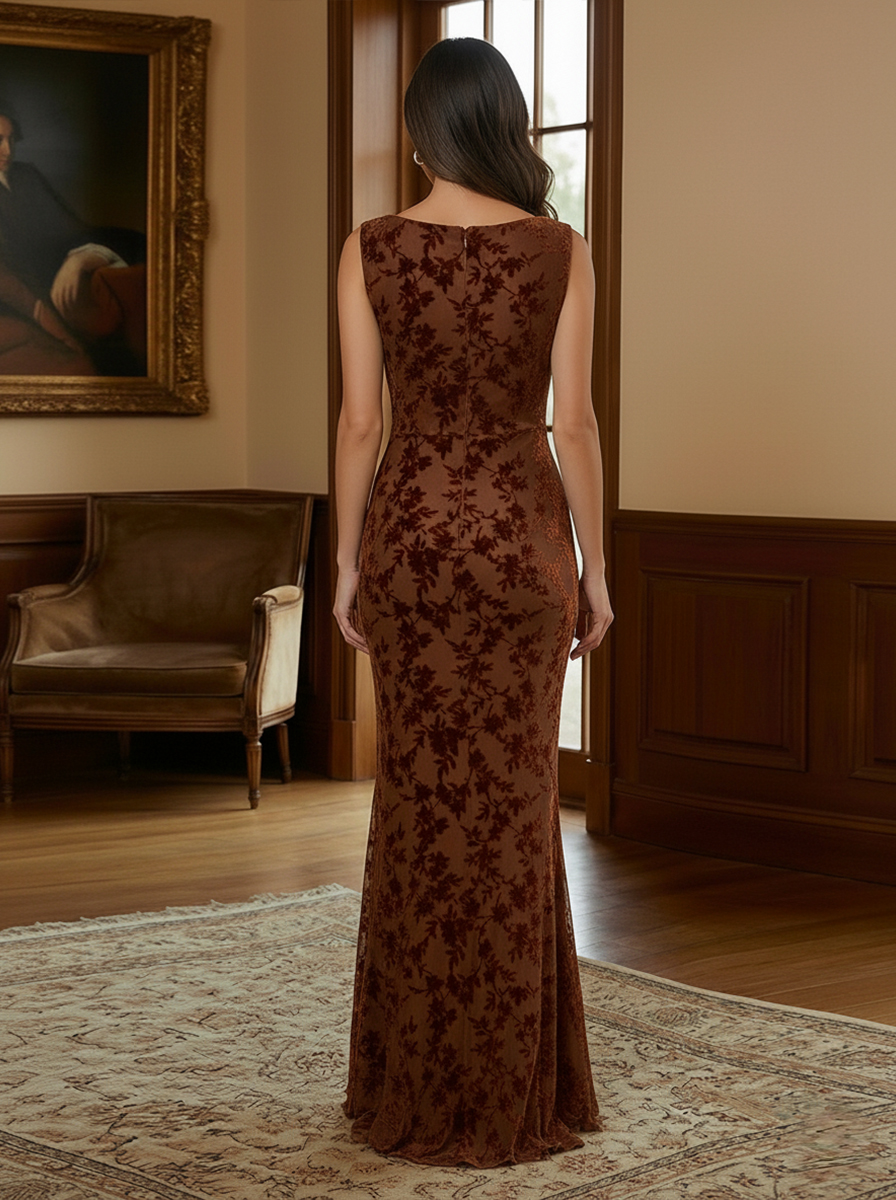 Satin Cowl Neck Floral Print Ruffles Mother of the Bride Dresses