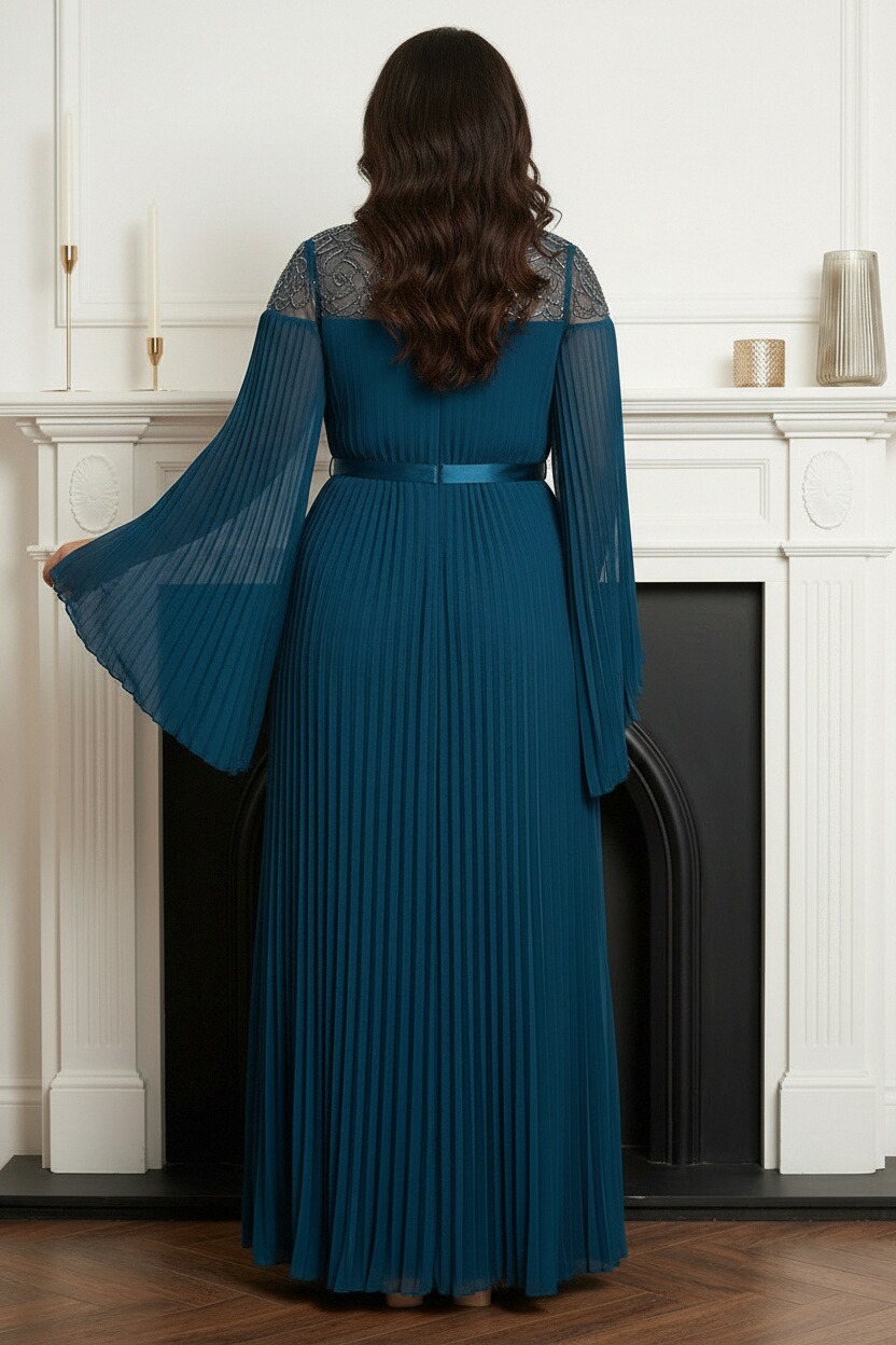 Scoop Neck Chiffon Lace Appliques Pleated Mother of the Bride Dresses