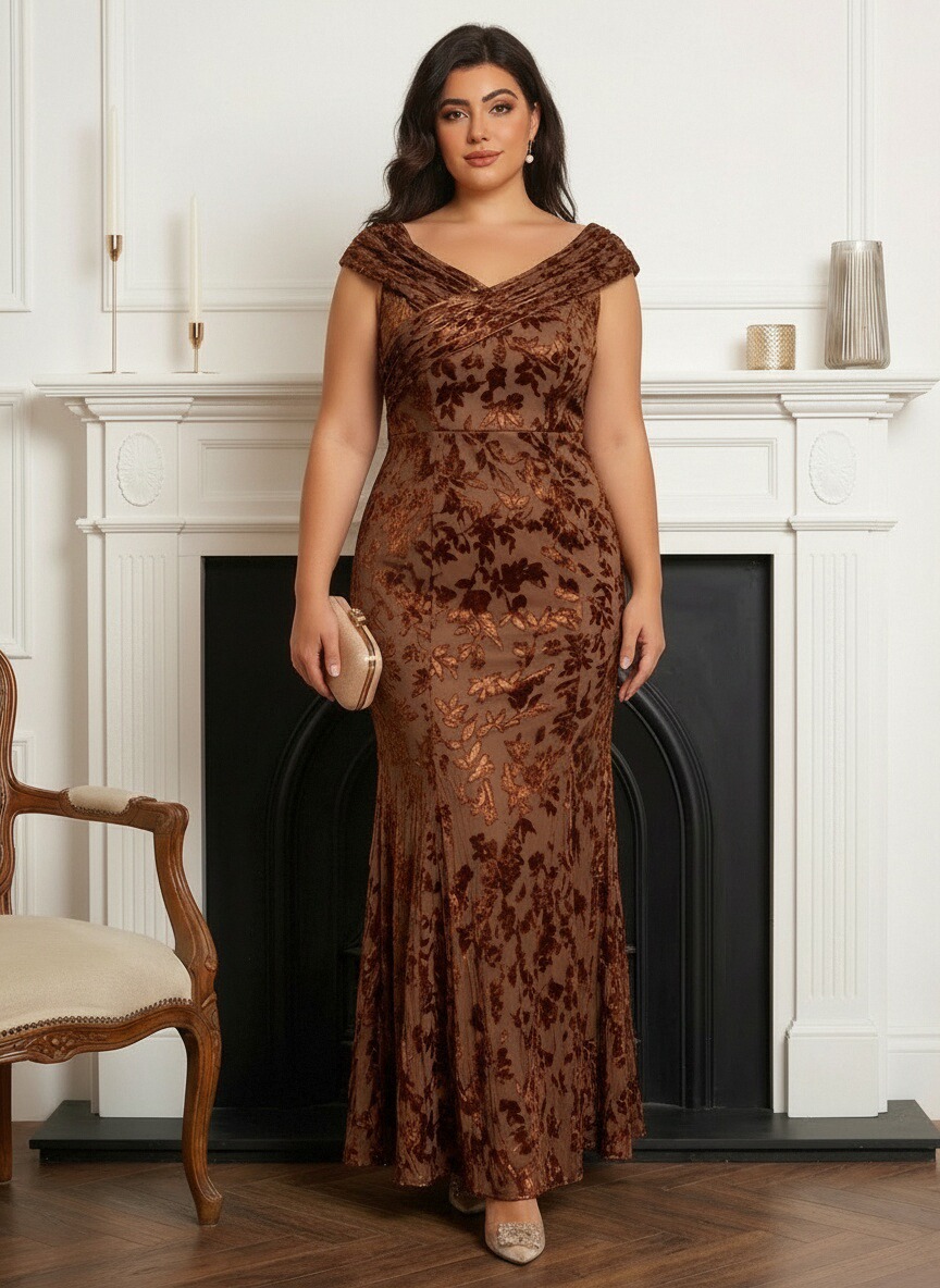 V Neck Chiffon Lace Appliques Pleated Mother of the Bride Dresses