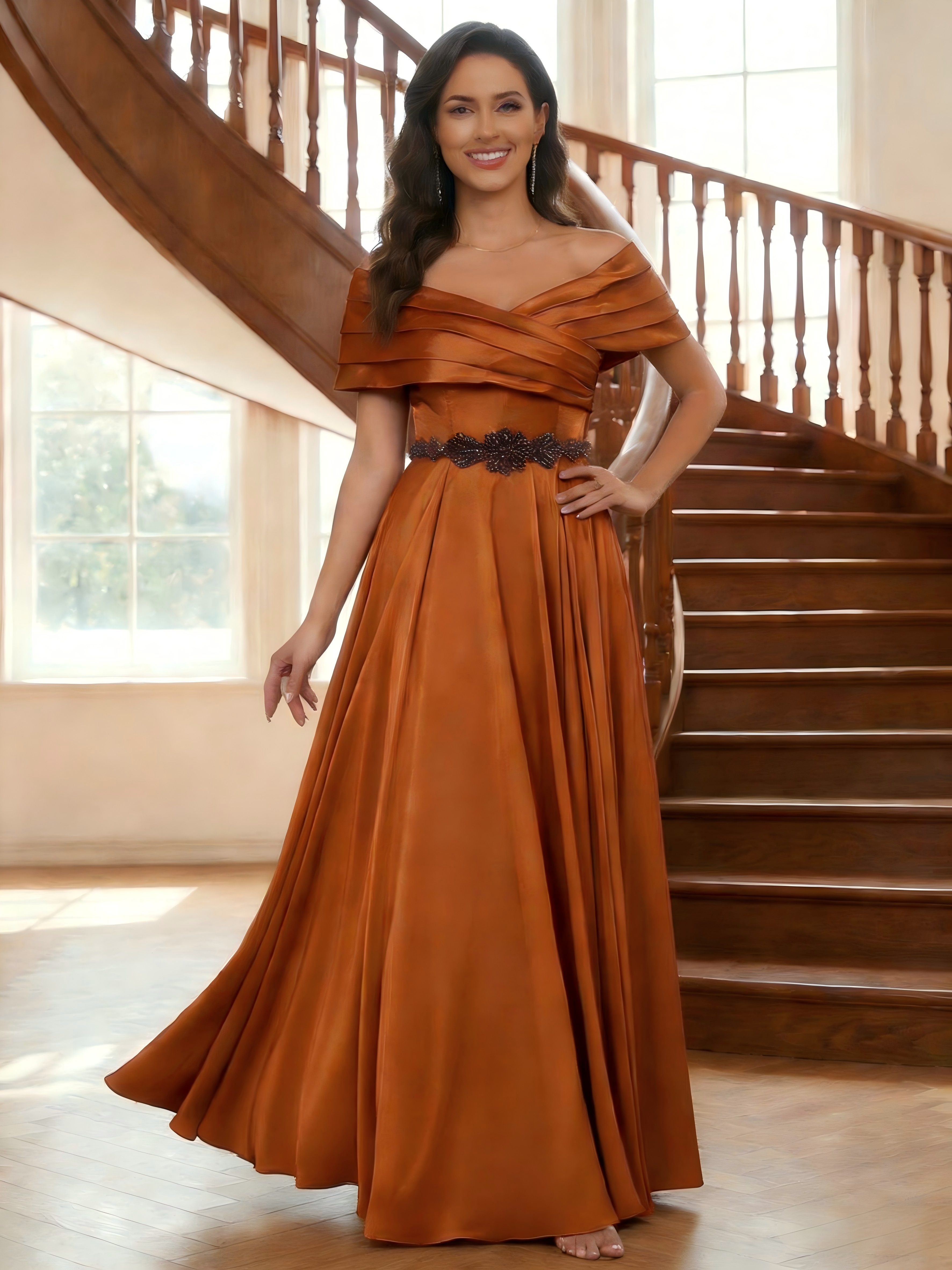 Satin V Neck A Line Pleated Mother of the Bride Dresses
