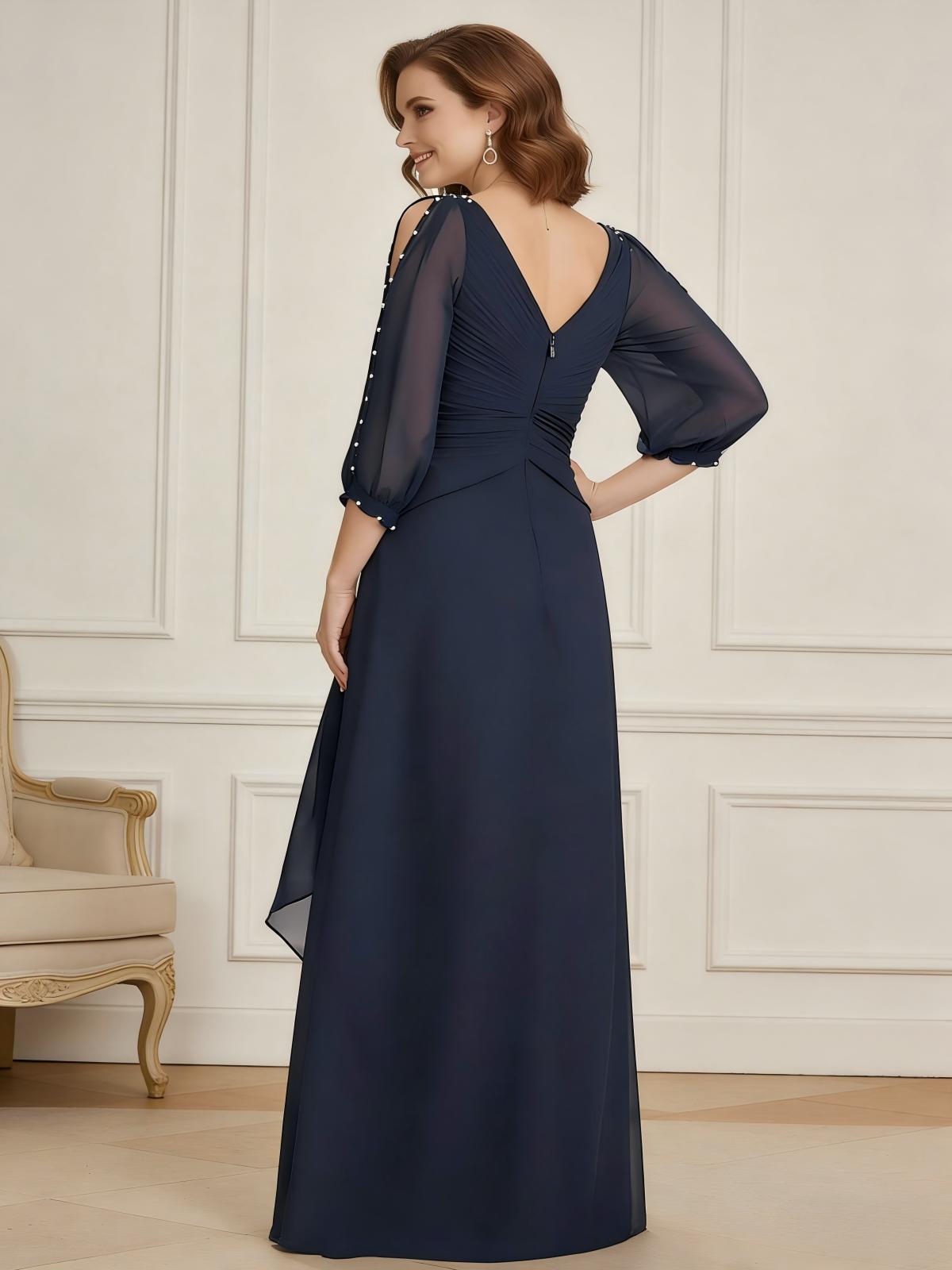 V Neck Chiffon Pleated Mother of the Bride Dresses