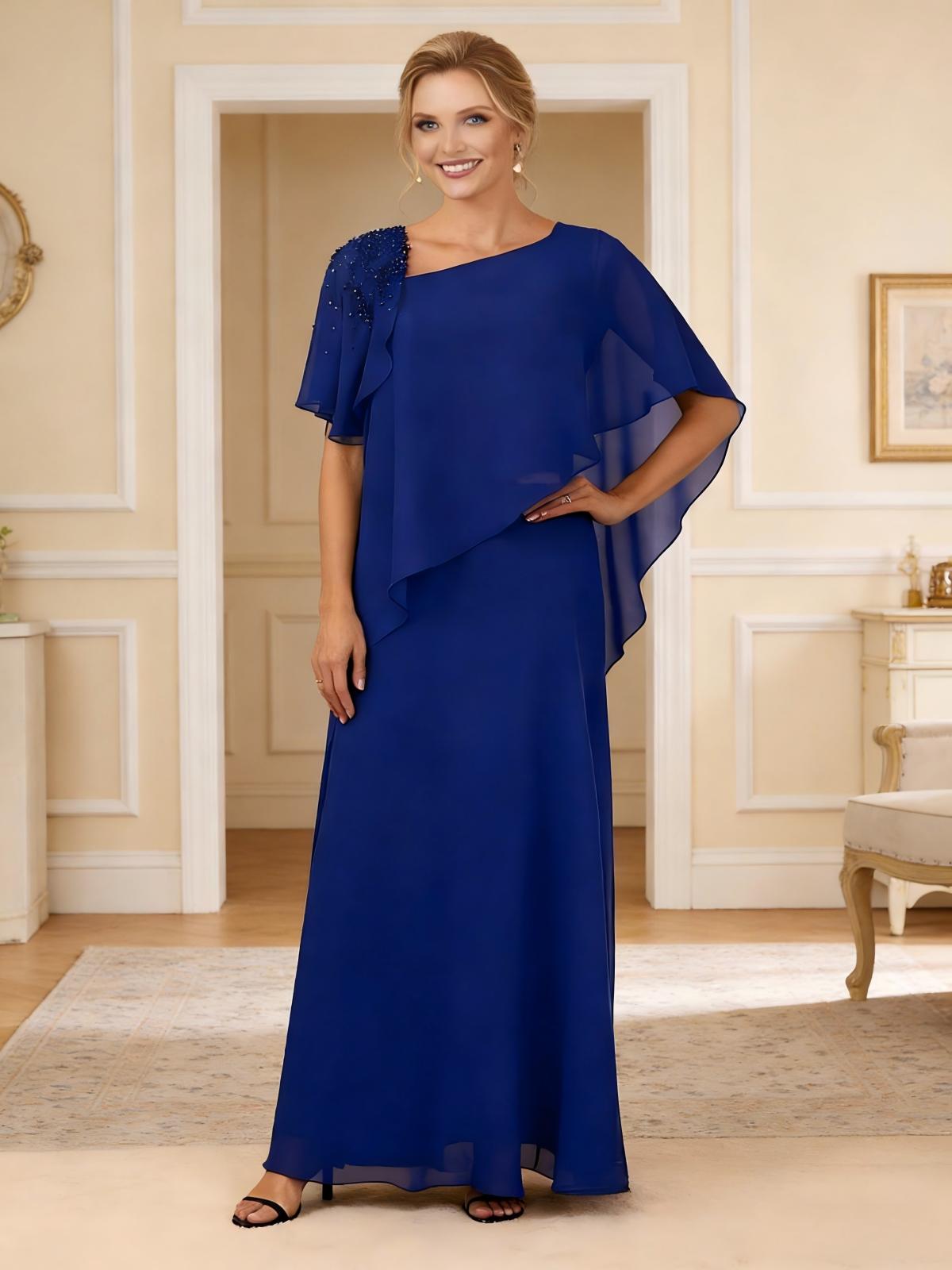 Sqaure Neck Chiffon Mother of the Bride Dresses with Sleeves