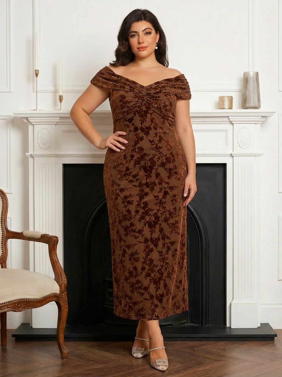 Off the Shoulder Velvet Sheath Plus Size Mother of the Bride Dresses