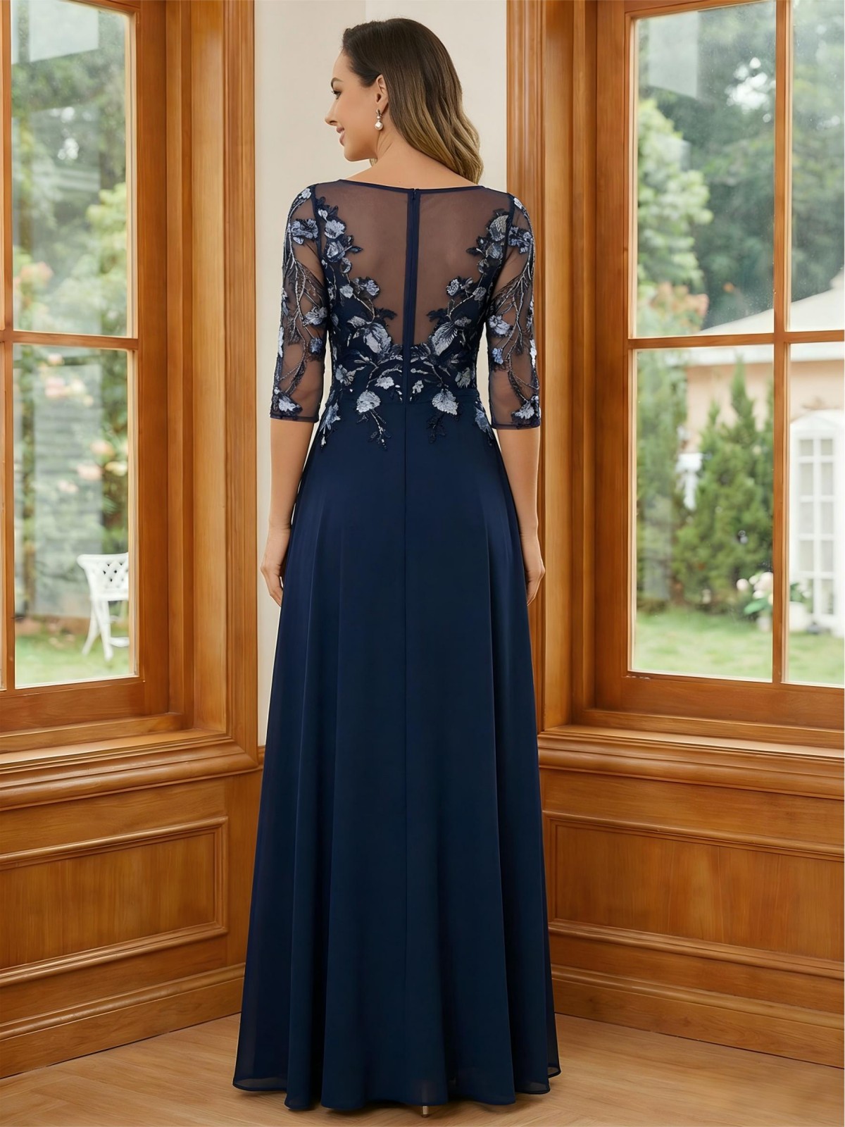 Round Neck Lace Appliques Mother of the Bride Dresses