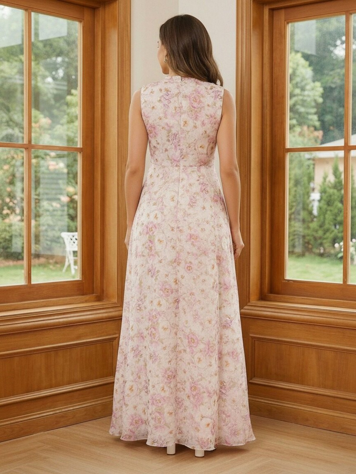 High Neck Chiffon Floral Mother of the Bride Dresses