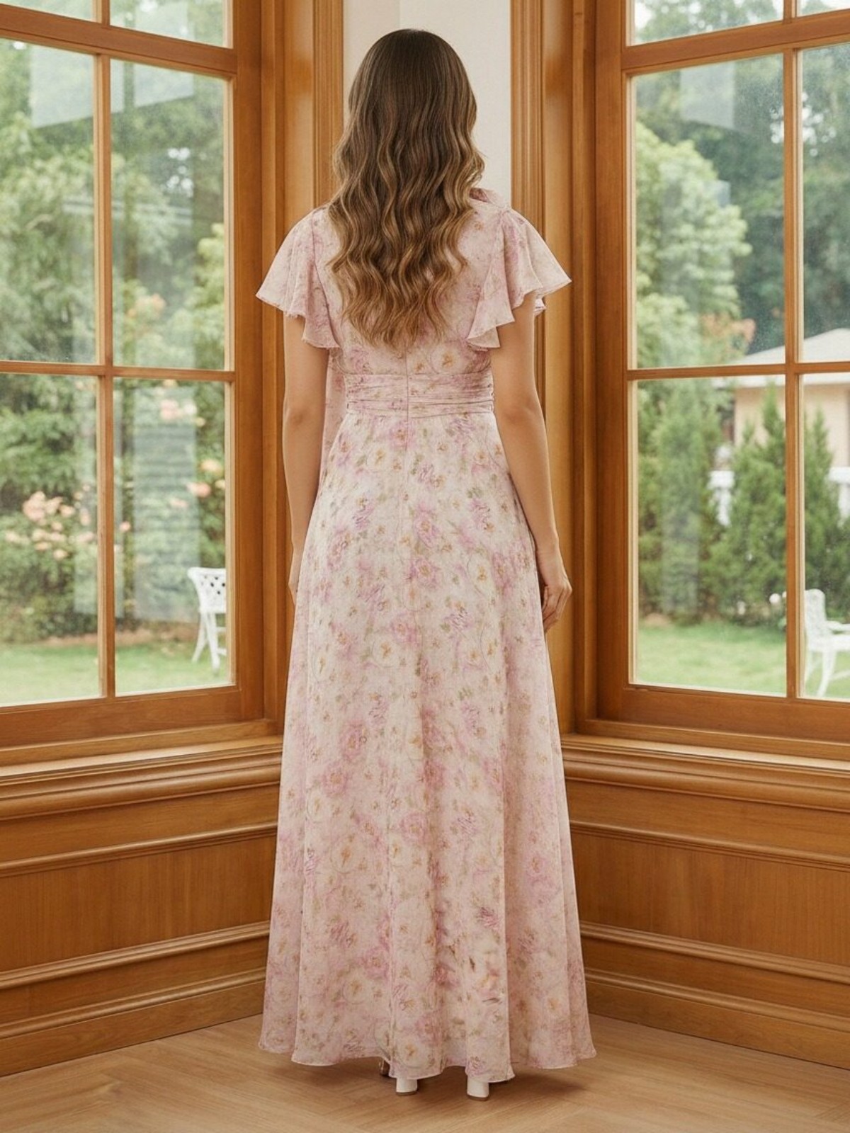 High Neck Chiffon Mother of the Bride Dresses with Sleeves