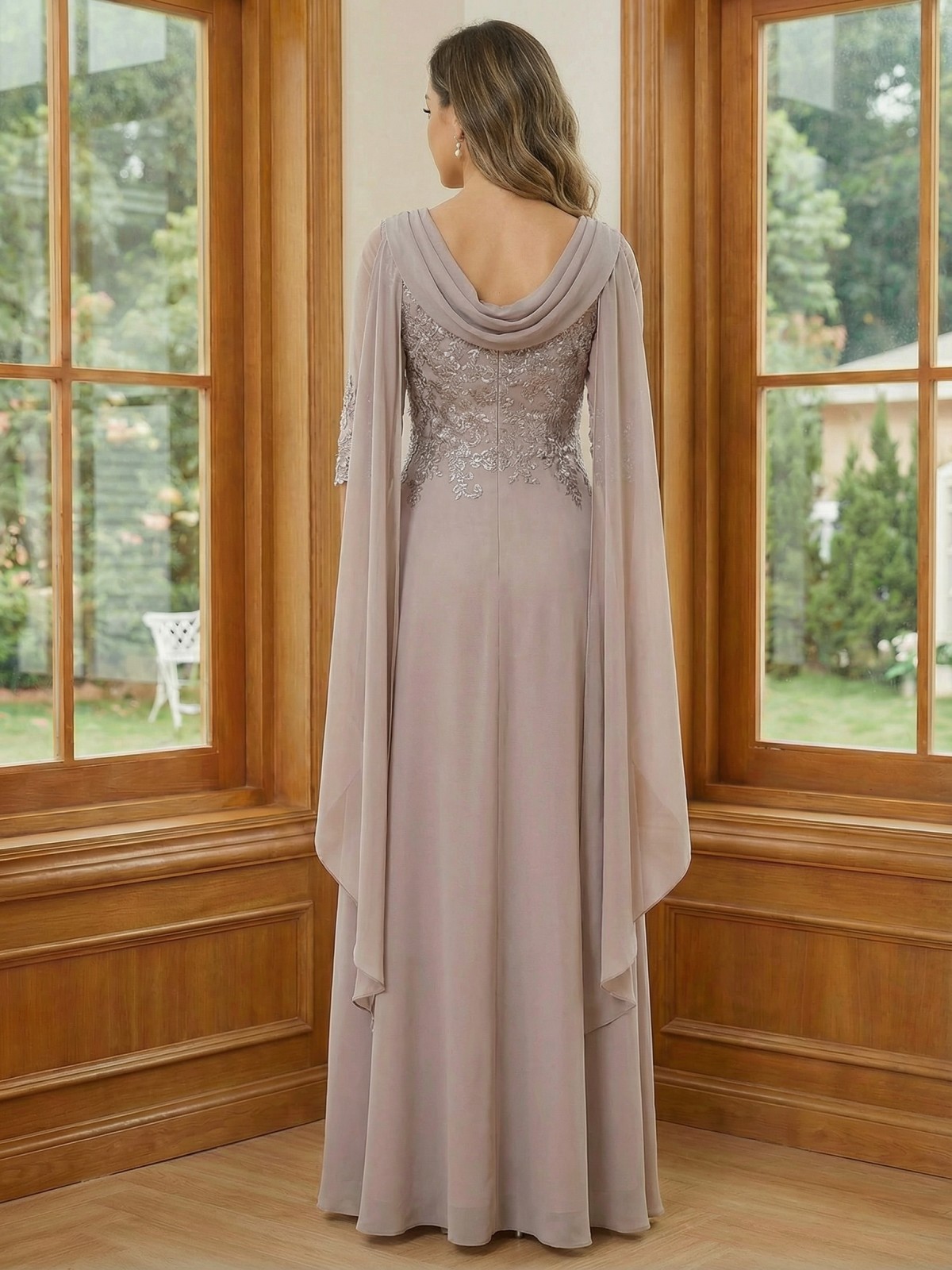 Round Neck Chiffon Mother of the Bride Dresses with Sleeves