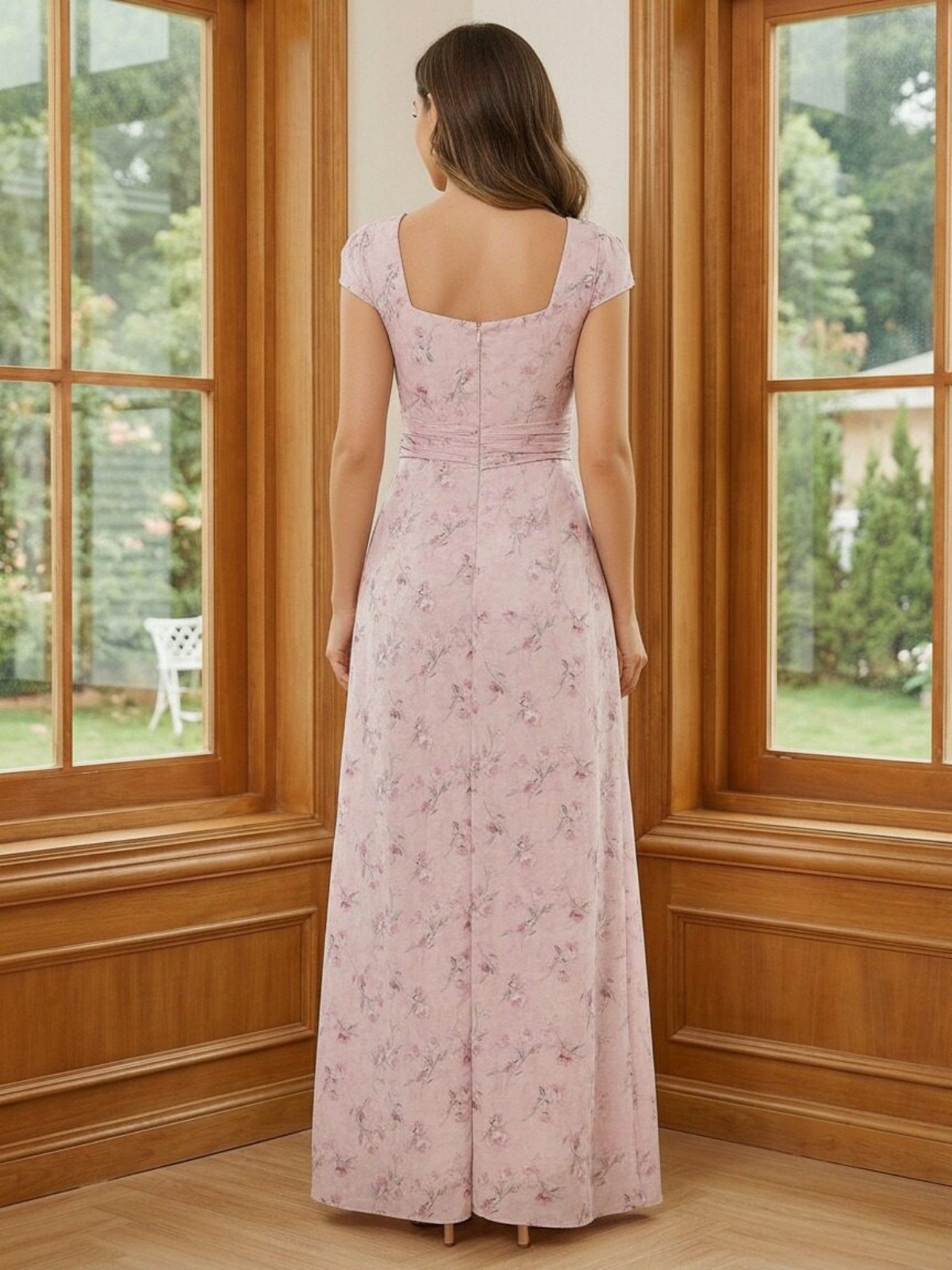 Floral Print Chiffon Mother of the Bride Dresses with Sleeves