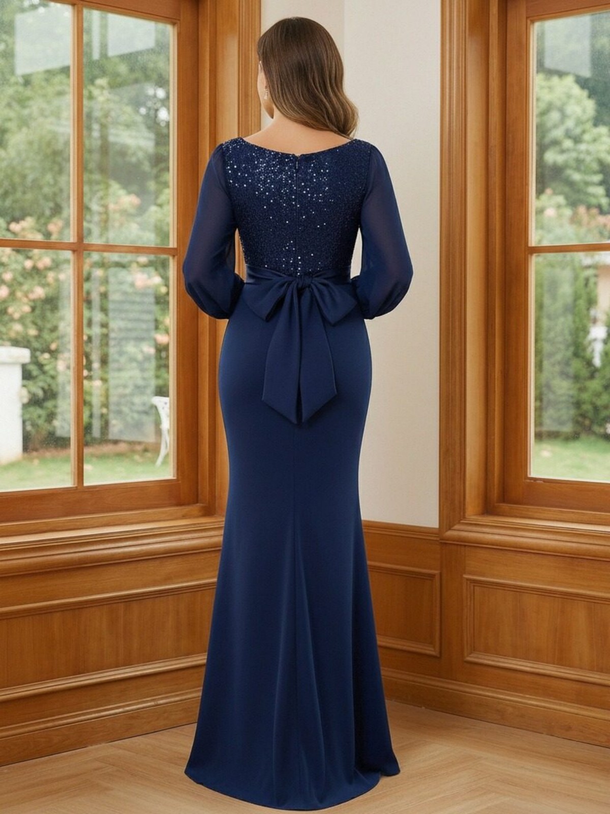 V Neck Chiffon Mother of the Bride Dresses with Sleeves