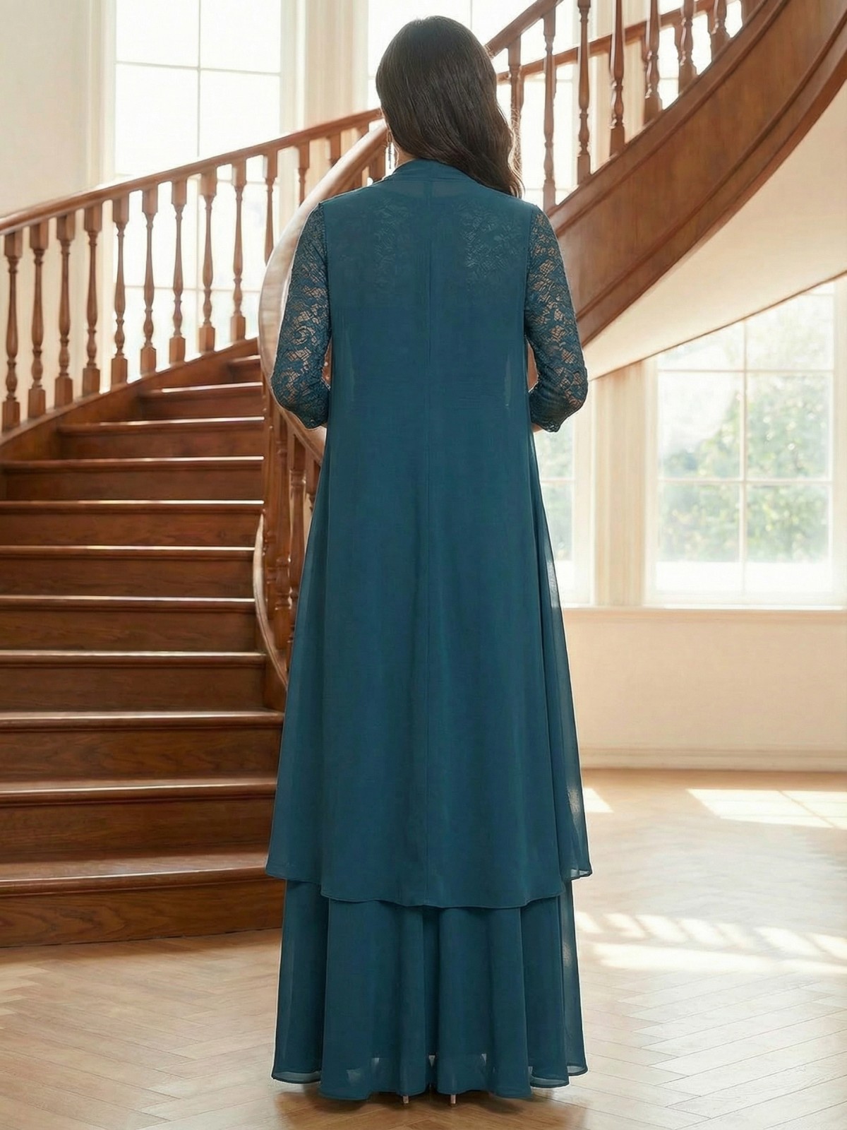 Chiffon Round Neck Mother of the Bride Dresses with Sleeves