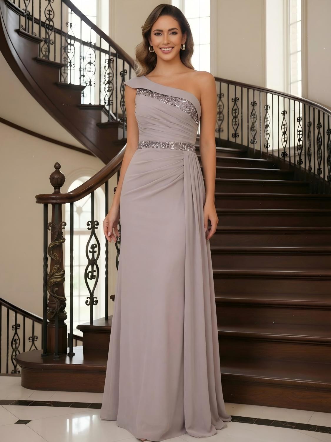 One Shoulder Chiffon Mother of the Bride Dresses
