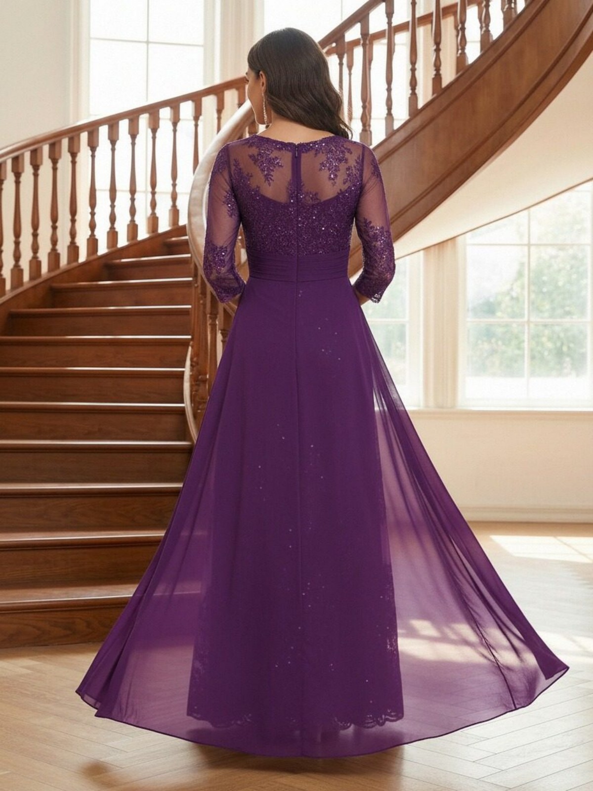 V Neck Long Sleeves Chiffon Mother of the Bride Dresses